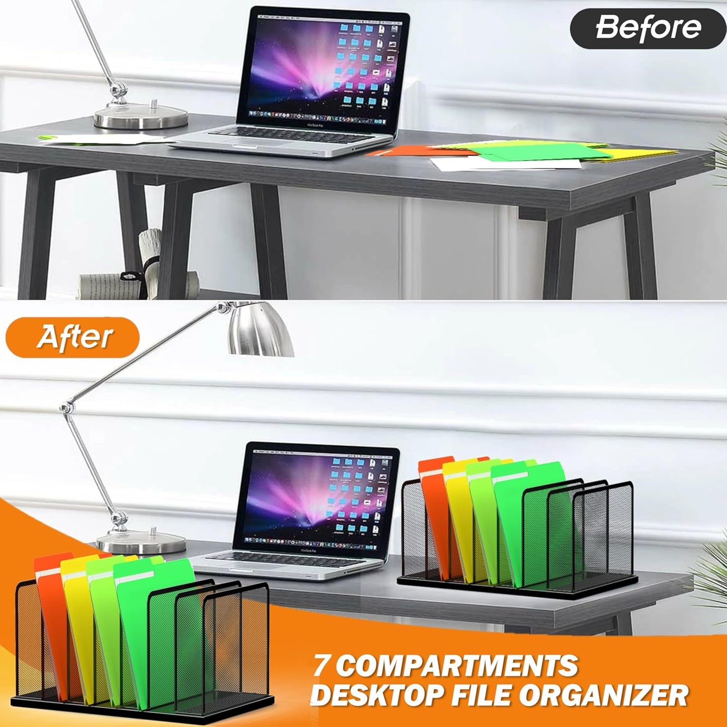 Kuntine.B Desk File Organizer 7 Upright Mesh Desktop Organizer File Sorter Office Organization File Holder for Home, Office & Classroom