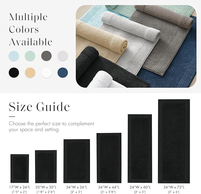 Madison Park Splendor Reversible 100% Cotton Tufted Bathroom Rug-3000 GSM Hotel Quality Luxurious Plush Medium Pile Bath Mat Absorbent, Quick Dry, Shower Room Décor, 24x36 Black