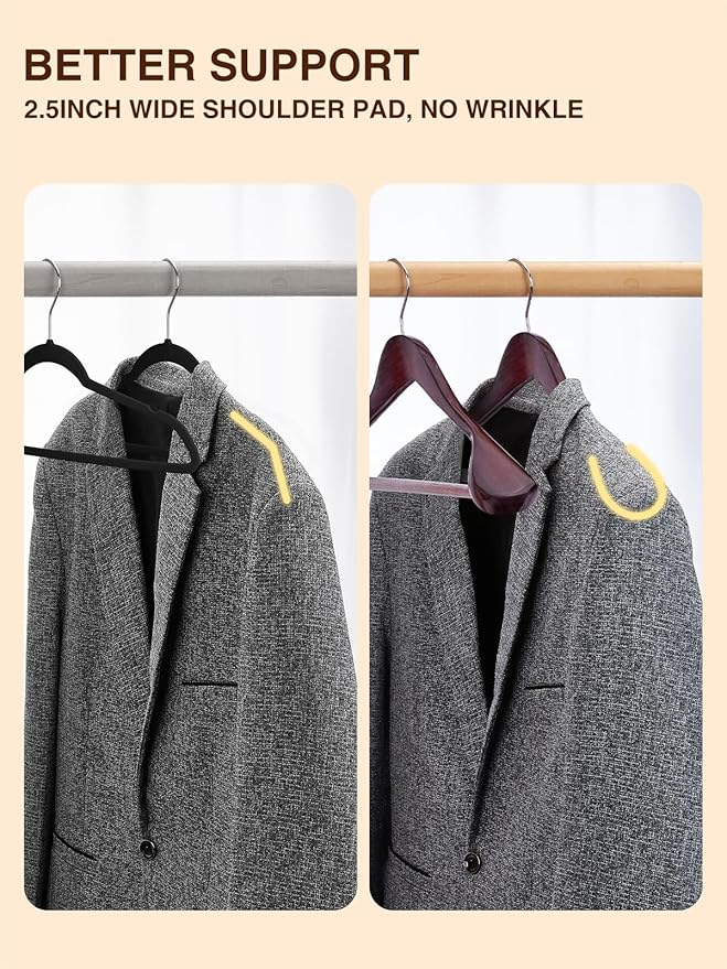 SMARTOR Suit Hangers for Men 8 Pack, Wide Shoulder Wooden Suit Hangers with Non Slip Pant Holder, Wide Hanger for Suit, Coat, Jacket, Gown, Heavy Duty Wood Suit Hanger, Cherry