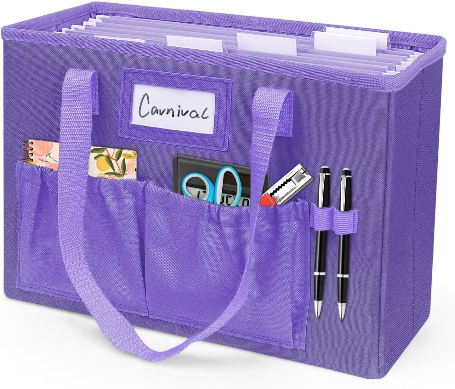 abcxgood Desktop File Organizer Box,Collapsible Hanging Filing Box,Home Office Document Storage Organizer with Front Pocket and Handles, Letter Size Folder. (PURPLE)