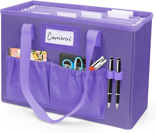 abcxgood Desktop File Organizer Box,Collapsible Hanging Filing Box,Home Office Document Storage Organizer with Front Pocket and Handles, Letter Size Folder. (PURPLE)