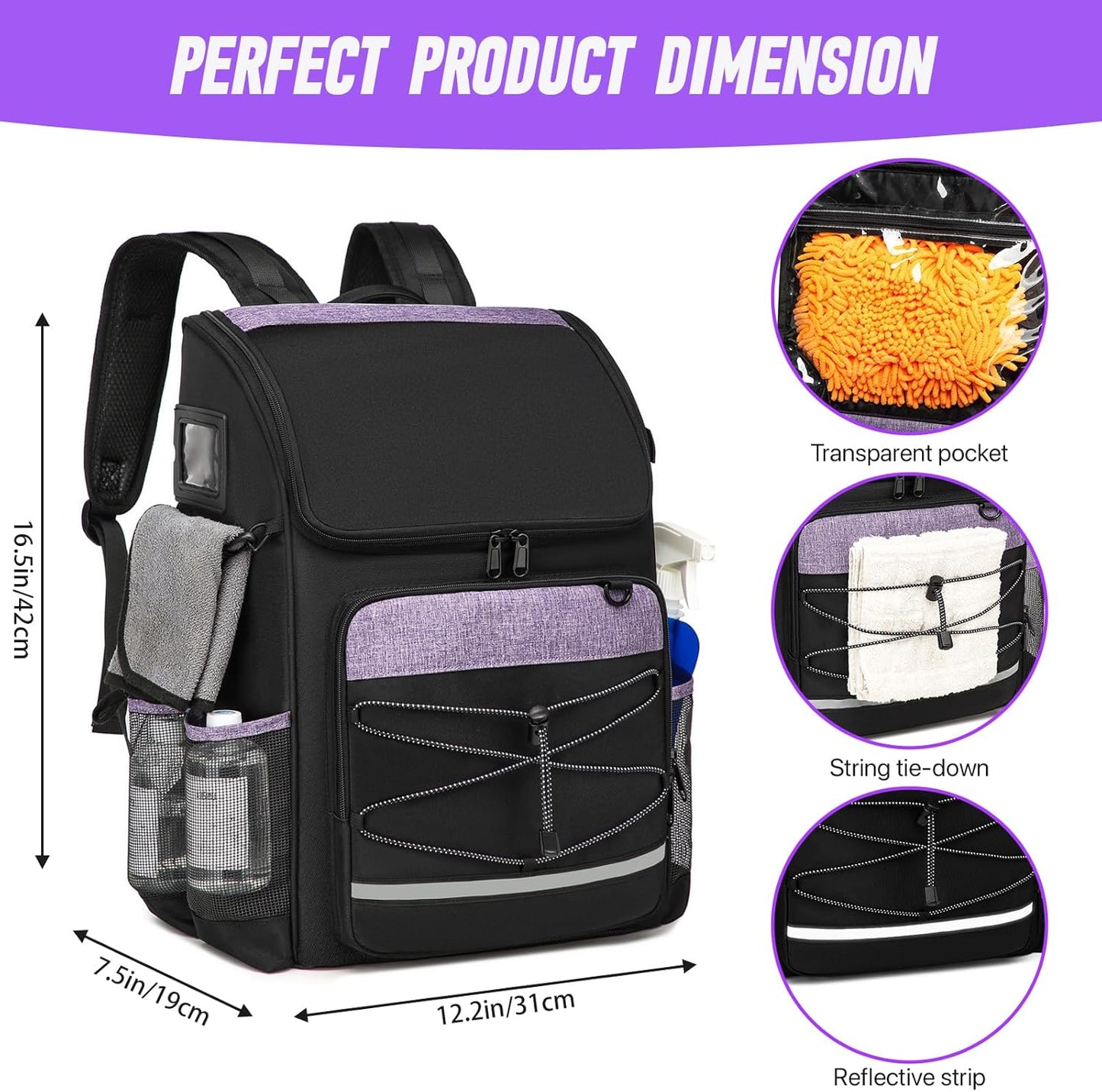 Cleaning Bags, Large Cleaning Supply Caddy With Bottom Plate, Cleaning Caddy Bag For Housekeepers Tools,Cleaning Supplies Organizer With Multiple Pockets