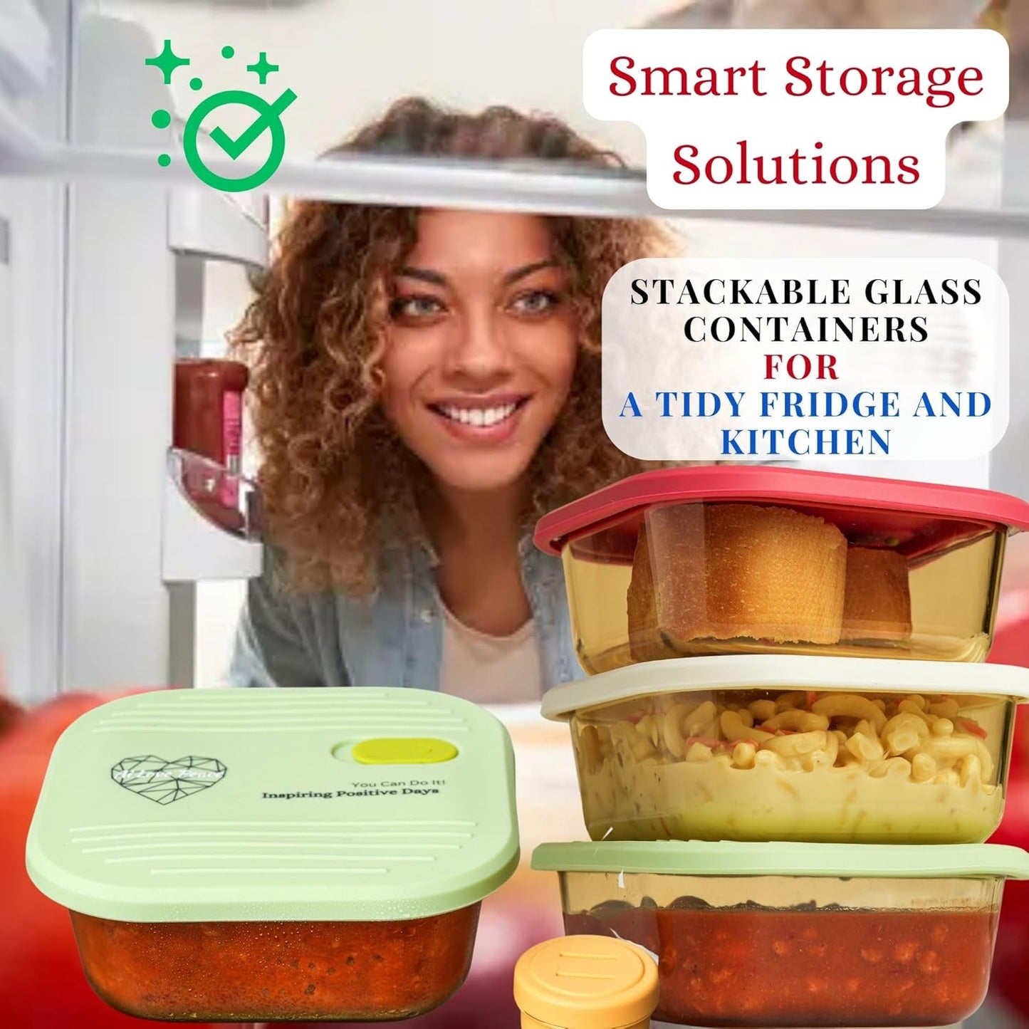 AI LOVE PEACE Microwave Safe Glass Lunch Container - 3.25 Cup Reusable Meal Prep & Freezer Storage Container with Vented Lid - BPA-Free - Ideal Bento Box for Adults, Portion Control Green