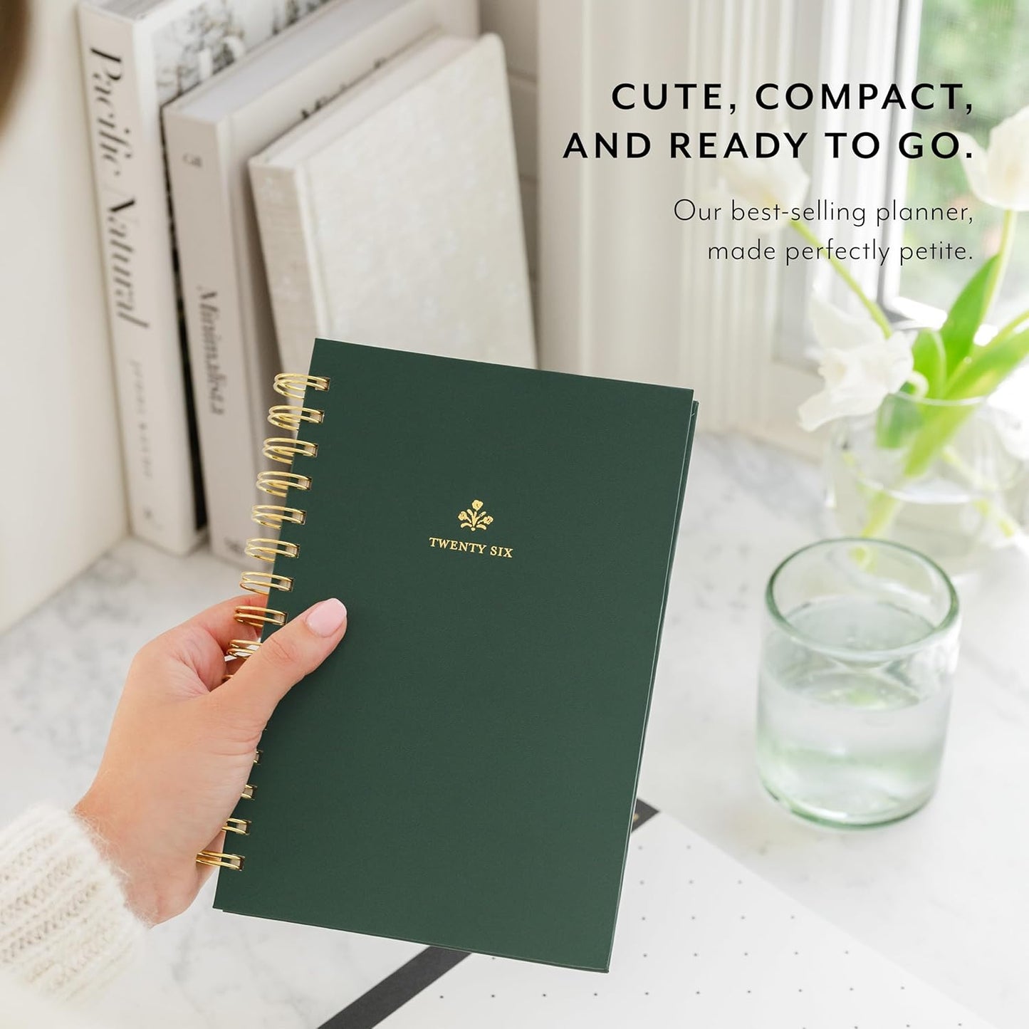 Sugar Paper 2026 Small Spiral Planner, Weekly and Monthly, January to December, 5.75" x 8.25", Calendar for Women, Matte Paper Hardcover, Spiral Bound, Pocket for Storage, 12 Month, Forest Green