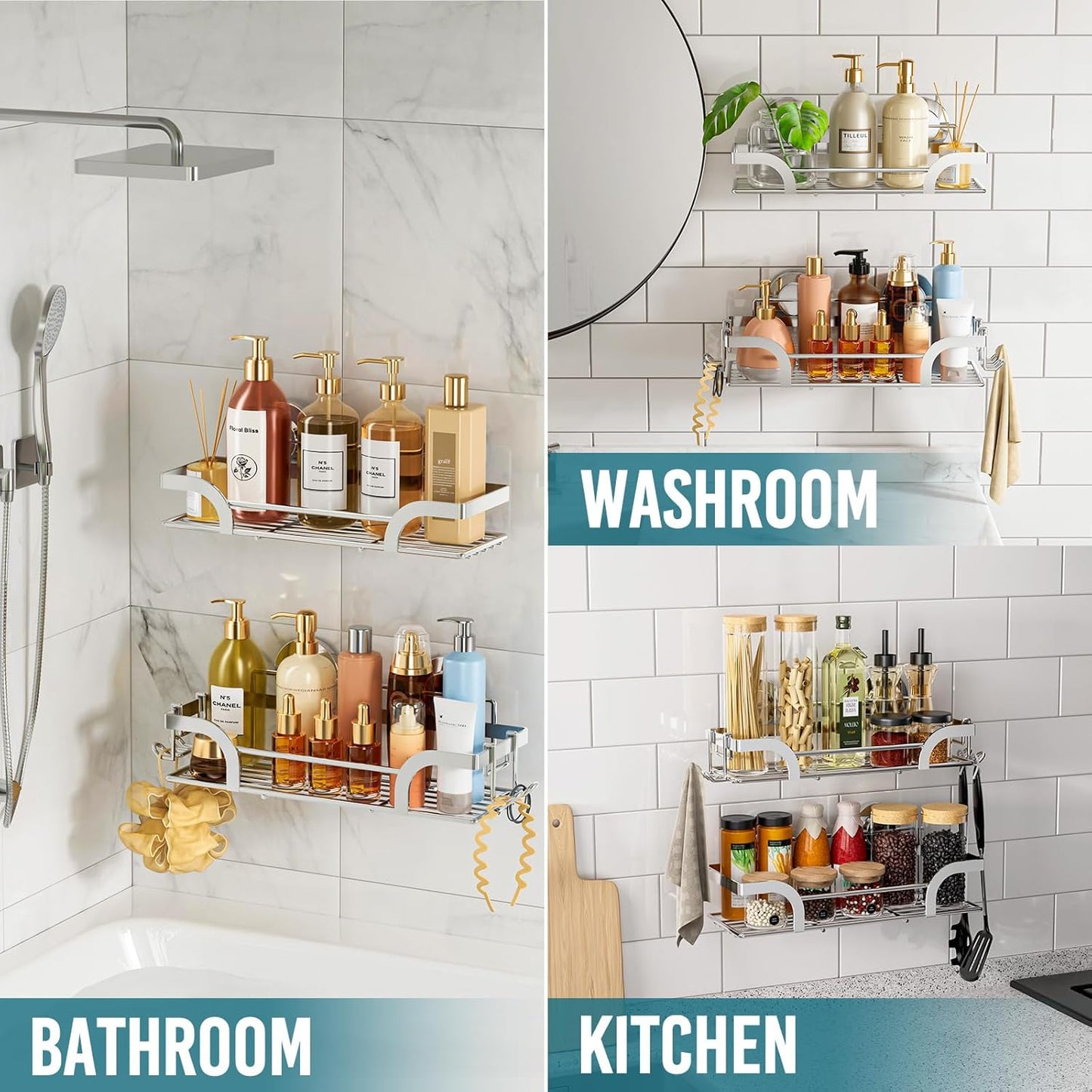 TAILI Shower Caddy Suction Cup 2 Pack, Heavy Duty Bathroom Basket, Bath Shelves for Inside,Stainless Steel Shower Holder Organizer for Bathroom Storage & Home Decor,No Drilling,Silver