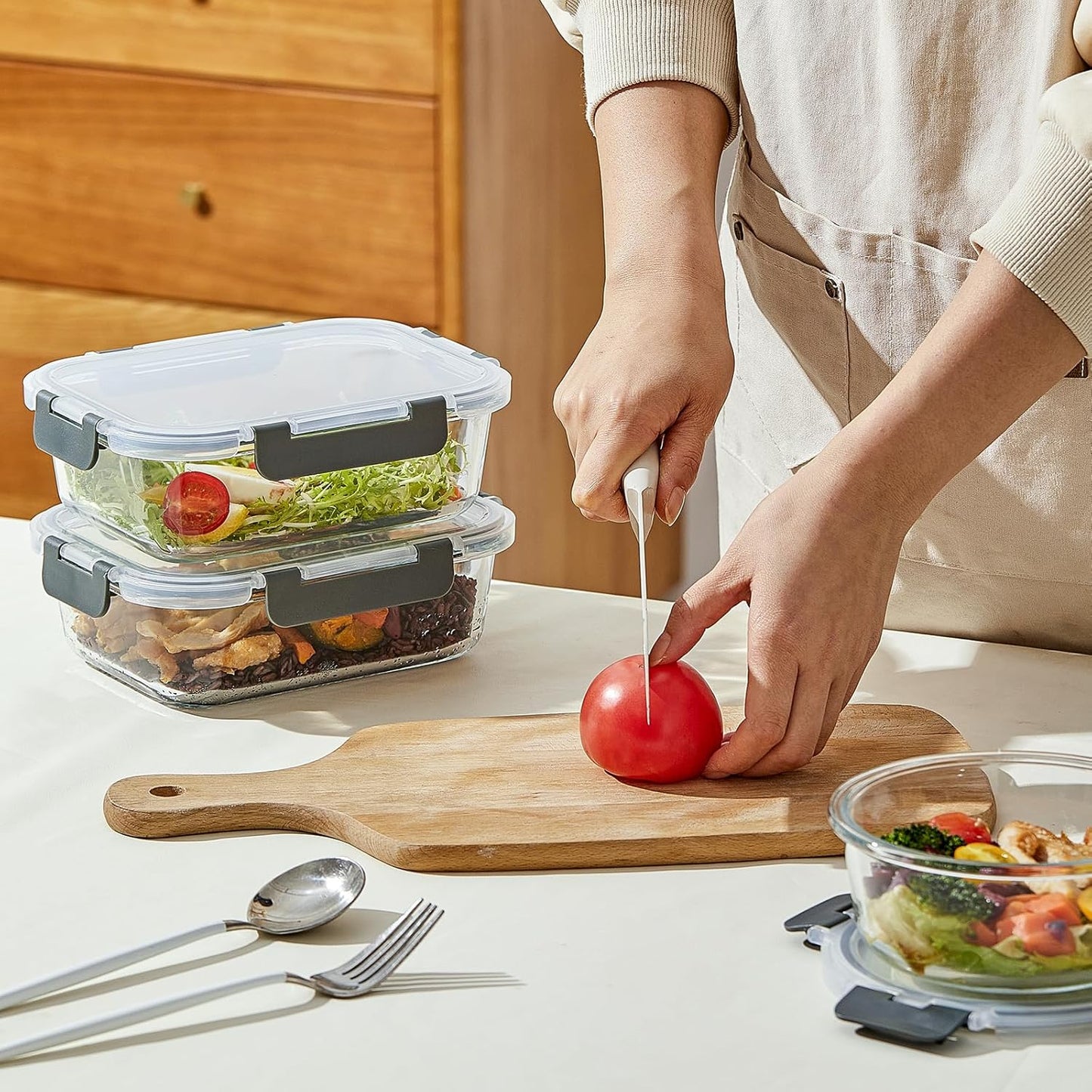 10 Pack 22 oz Glass Meal Prep Containers, Glass Food Storage Containers with Lids, Reusable Airtight Leakproof Lunch Bento Boxes Freezer, Microwave Oven and Dishwasher, Gray