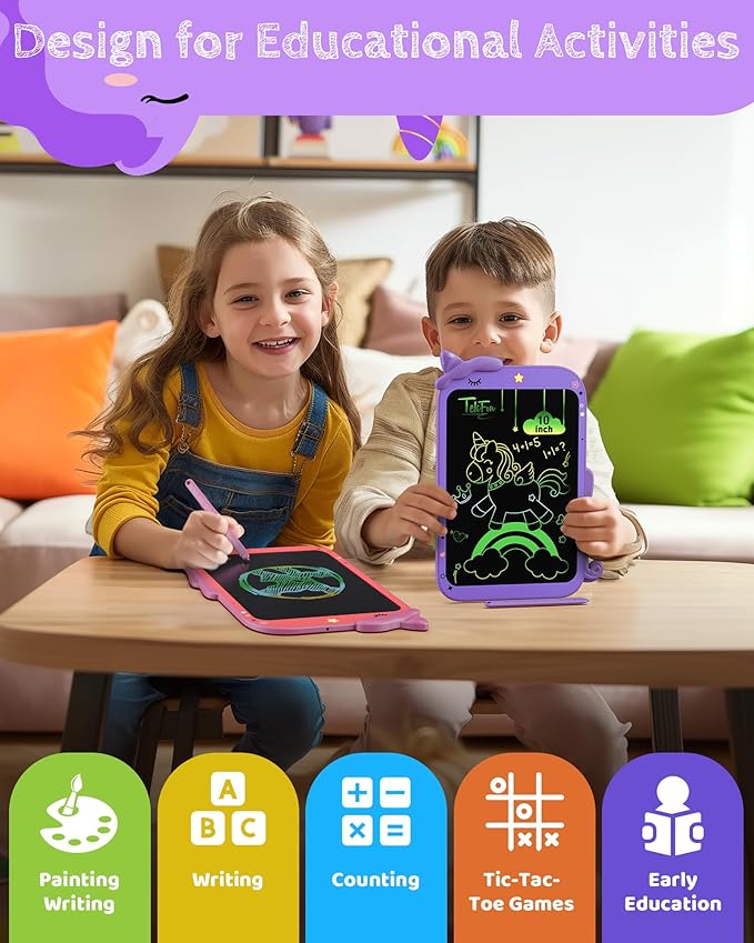 TEKFUN Toddler Boy Toys, LCD Writing Tablet for Kids, Doodle Board Dinosaur Toys, Travel Essentials Toys for 3 4 5 6 7 Year Old Boys Girls, Easter Birthday Christmas Gifts (10inch Purple)