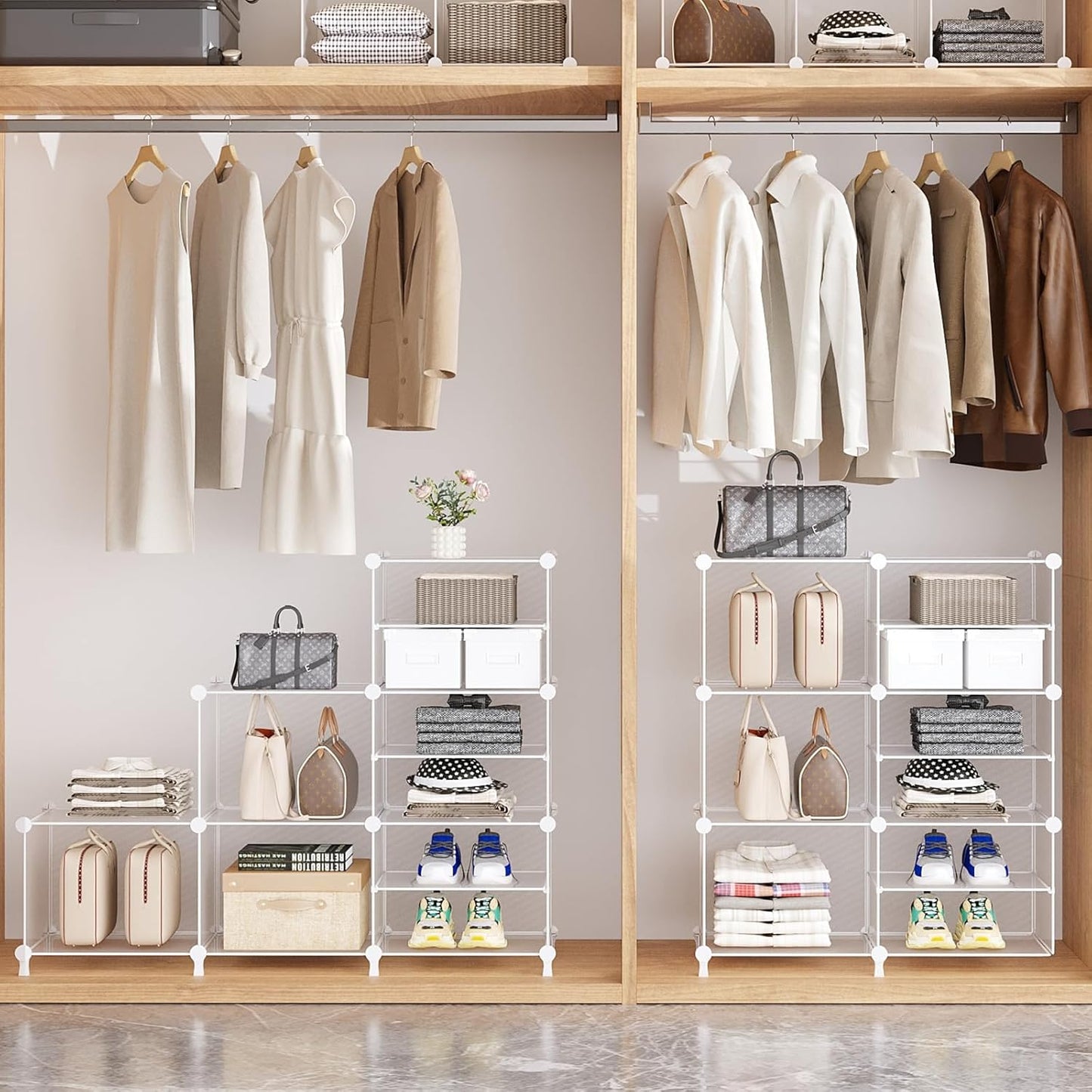 AWTATOS Closet Organizer 6 Cube Storage Shelves Portable Closet Clothes Organizers and Storage Stackable Cubby Shelving for Closet Bedroom Living Room Office, Transparent Twill