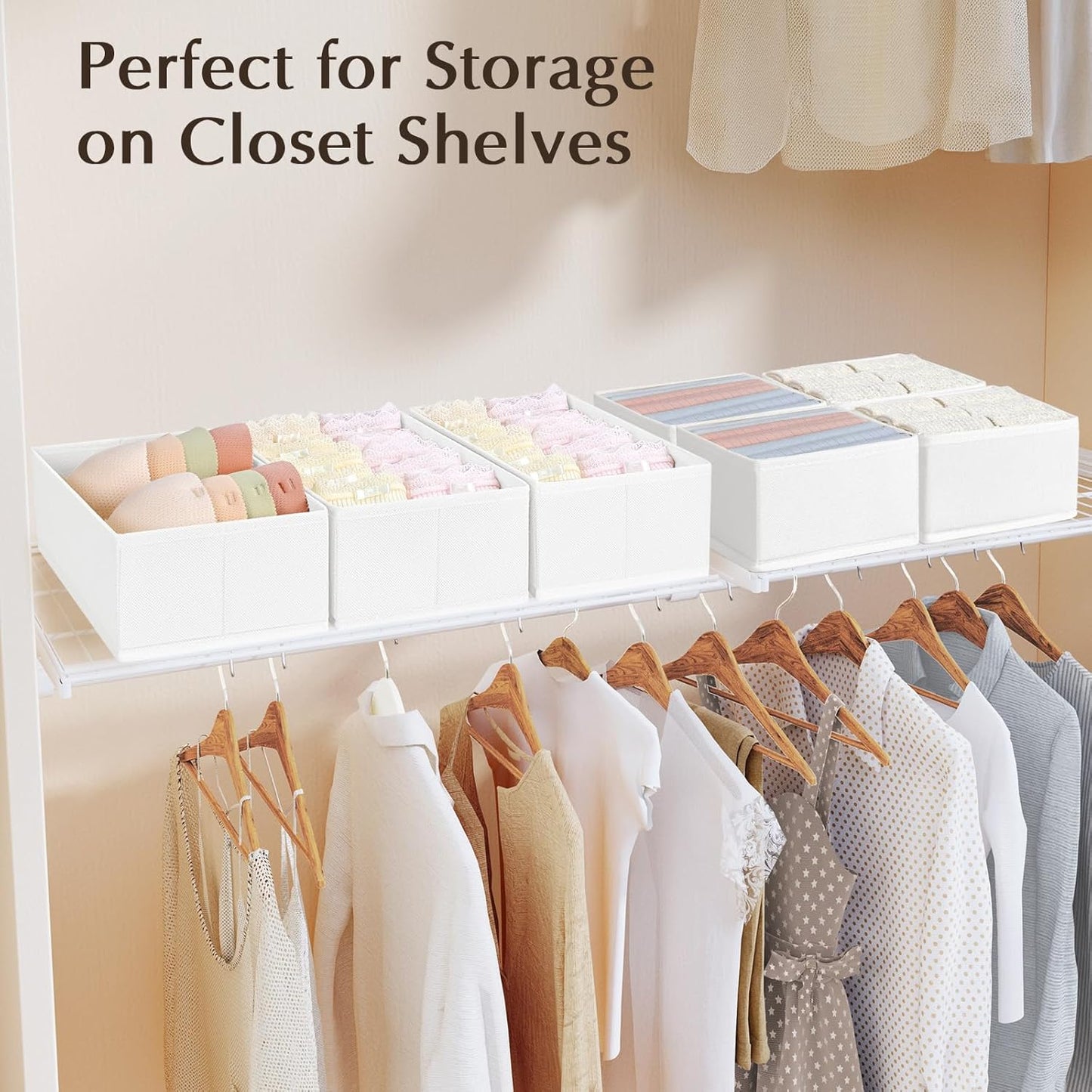 DIMJ Drawer Organizers - Set of 4 Fabric Closet Organizers and Storage, Drawer Dividers for Baby Clothes, Socks, Belt, Tie (White)