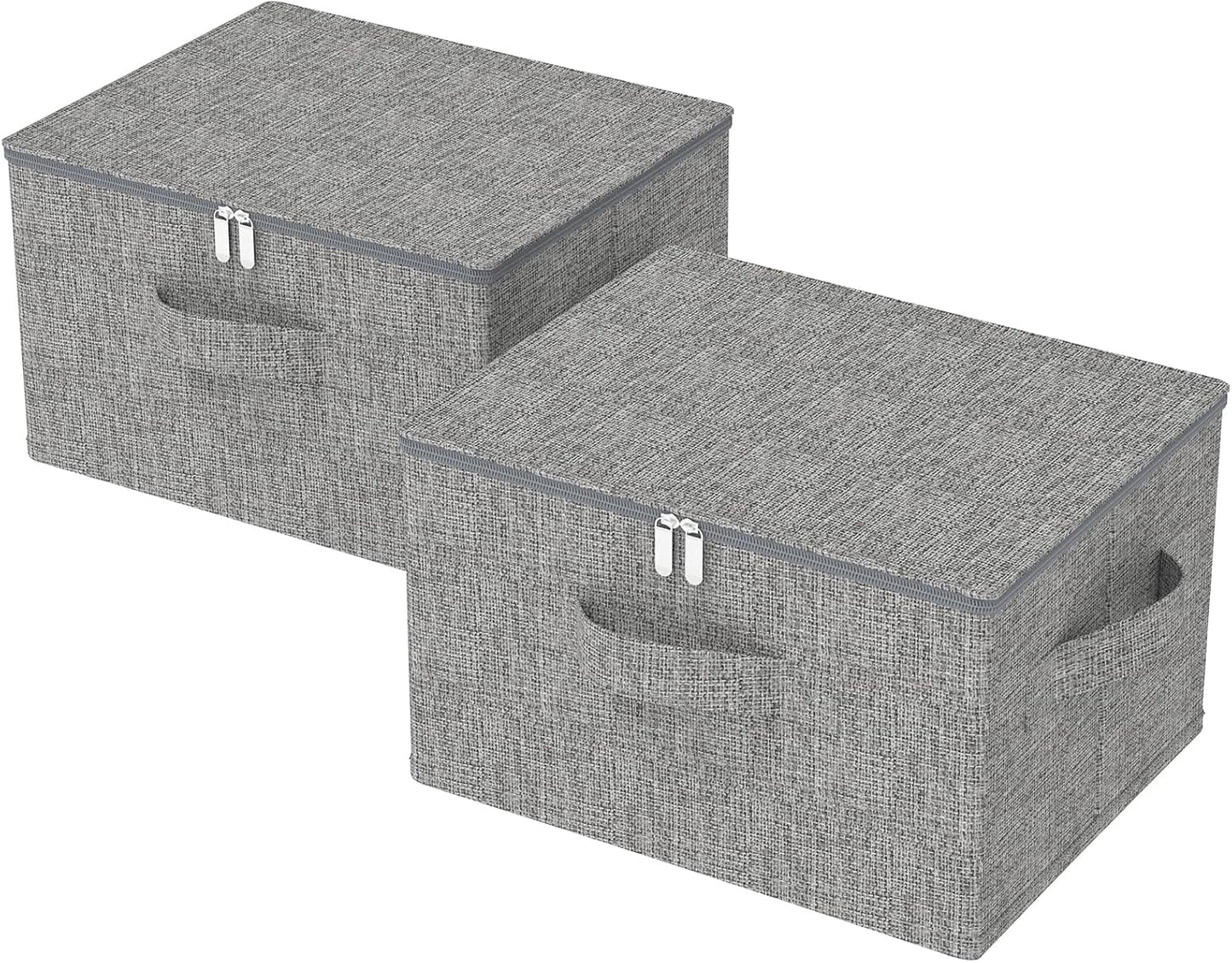 Underbed Storage Box, Foldable Cube Baskets with Lid, Bins for Organizing Clothes, Shoes, Blankets, Pillows, 19.6x15.7x11.8Inches, Grey, 2 Pack