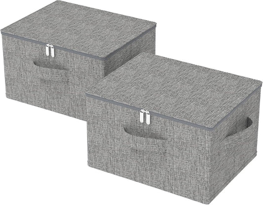 Underbed Storage Box, Foldable Cube Baskets with Lid, Bins for Organizing Clothes, Shoes, Blankets, Pillows, 19.6x15.7x11.8Inches, Grey, 2 Pack