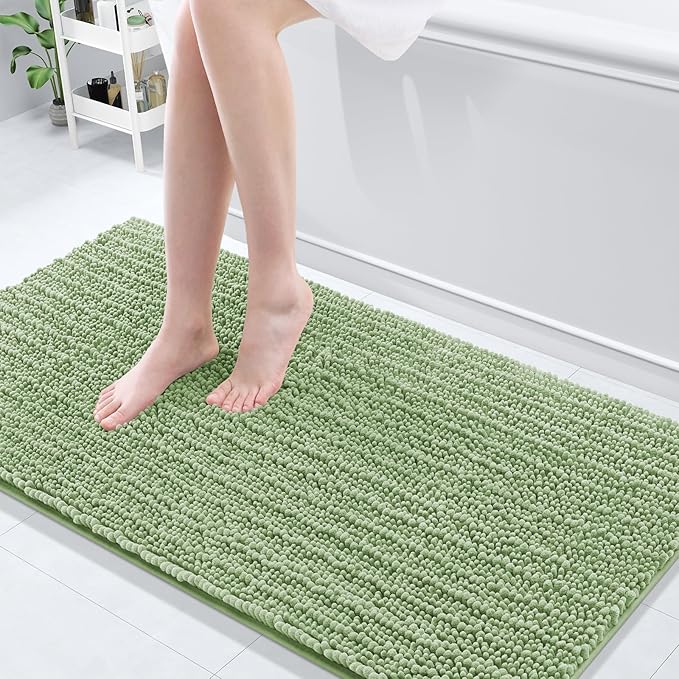 Arotive Luxury Chenille Bathroom Rug Mat, Extra Soft Thick Absorbent Shaggy Bath Rugs, Non-Slip Machine Wash Dry, Plush Bath Mats for Bathroom, Shower and Tub, 60x24, Sage Green