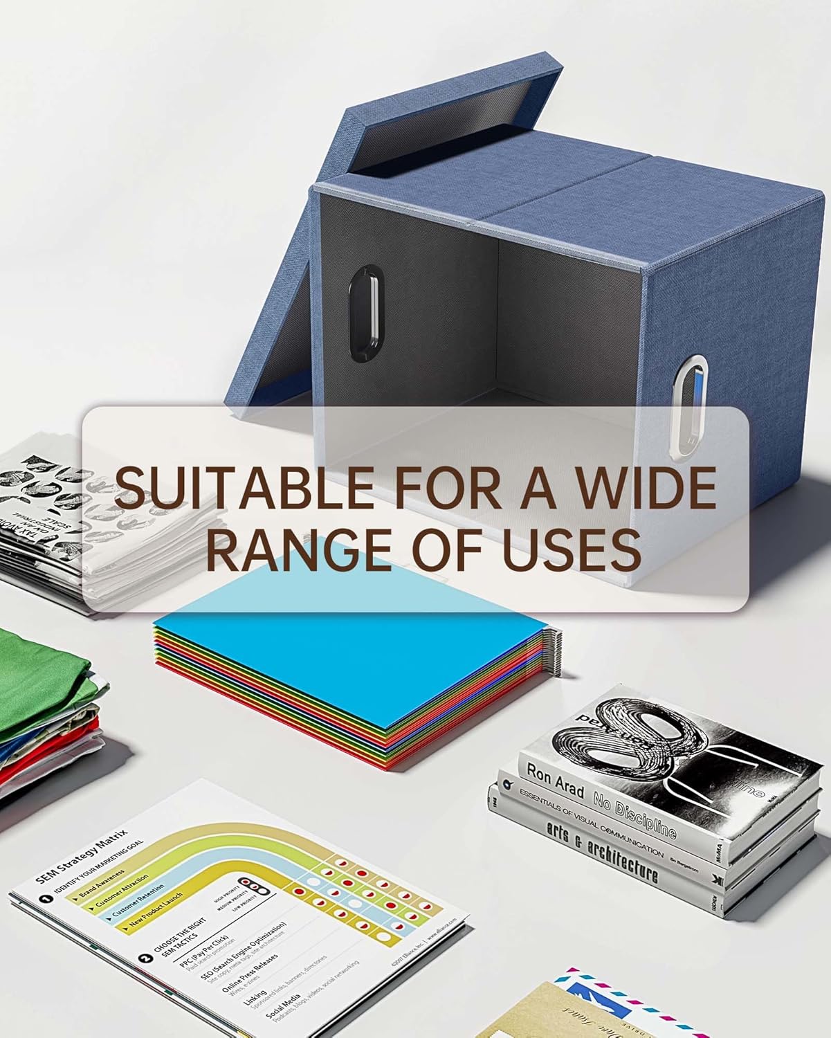 Oterri File Organizer with Lid, File Box, File Cabinet for Letter File Folder Storage, Hanging File Organizer for Office/Decor/Home,Document Organizer, 1 Pack,Blue-Box Only