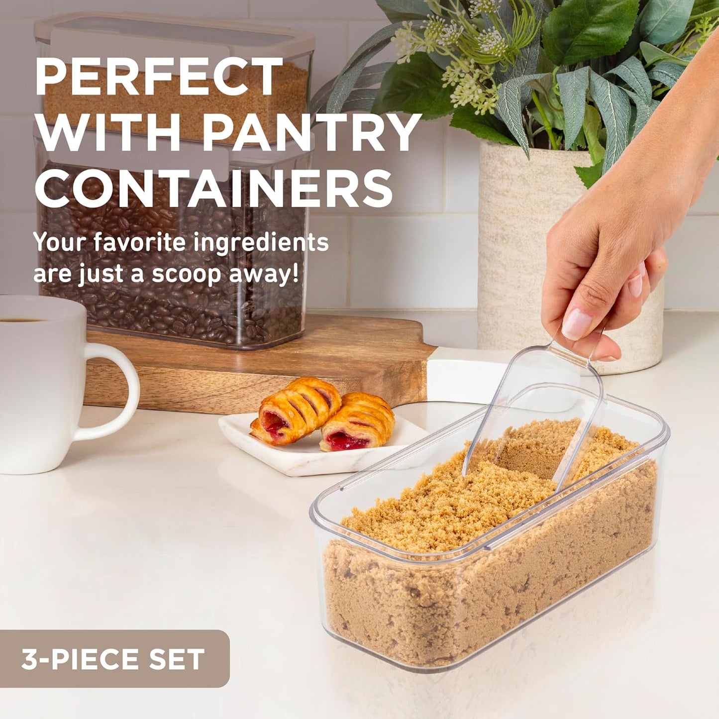 Bentgo Pantry - 3-Piece All Purpose Scoop Set, 1/2 Cup (4 oz) Spoon, Clear & Lightweight, Ideal for Scooping Flour, Sugar, Coffee, Candy, & More for Kitchen and Pantry Containers (Clear)