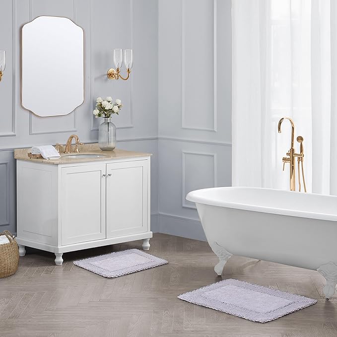 Laura Ashley Ruffle Border 100% Cotton Bath Rug Set, Purple, 17" x 24"/ 20" x 32"