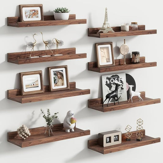 Floating Picture Ledge Shelves Set of 8, 16 Inch Shelves with Lip - Large Nursery Book Shelf for Toys Storage, Kids Bookshelf, Living Room, Bedroom Decor Frames