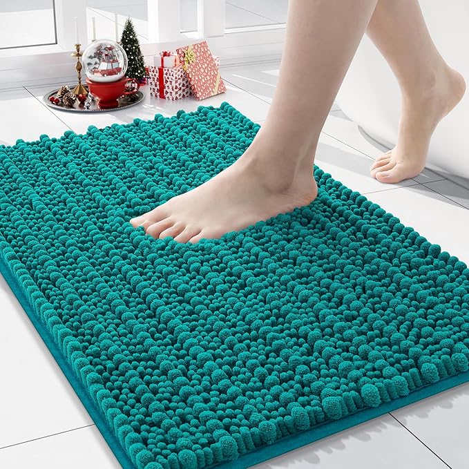 Arotive Luxury Chenille Bathroom Rug Mat, Extra Soft Thick Absorbent Shaggy Bath Rugs, Non-Slip Machine Wash Dry, Plush Bath Mats for Bathroom, Shower and Tub, 24x16, Lake Blue