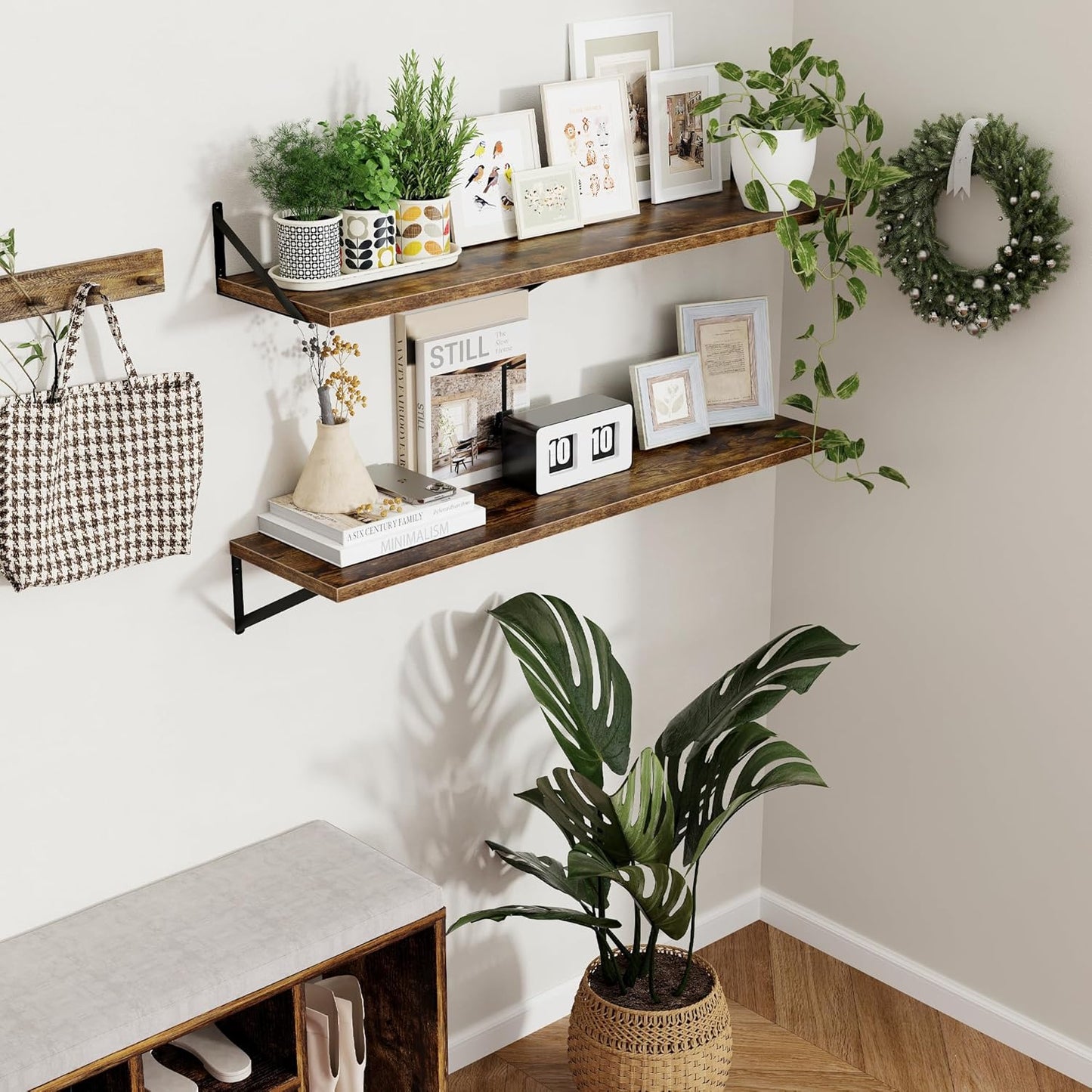 Axeman 12 Inch Deep Floating Shelves for Wall - 48 Inch Wide x 12 Inch Deep Wall Shelves Set of 2 - Rustic Wood Floating Shelves for Living Room