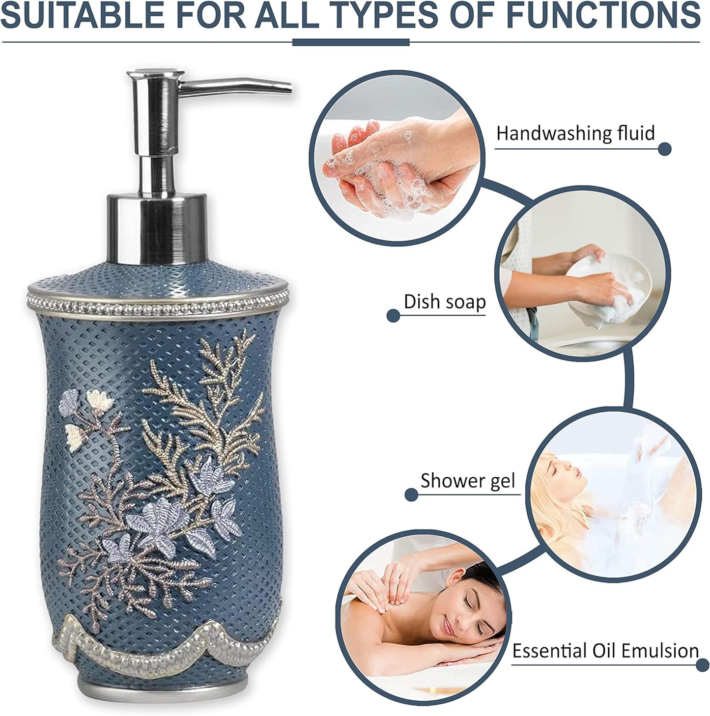 Zahari Home 4pc Capri Bathroom Accessories Sets Modern Classic Soap Dispenser, Tumbler, Tooth Brush Holder and Soap Dish Holder Unique Design Royal Blue Bathroom Set