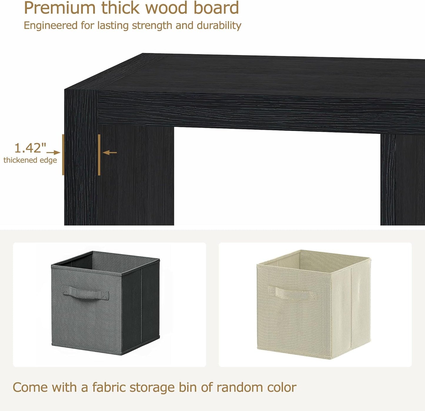 Bookshelf Cube Storage Organizer, 8-Cube Shelf Bookcase with Storage Bin, Modern Wood Open Shelf for Living Room, Bedroom, Home Office,Black