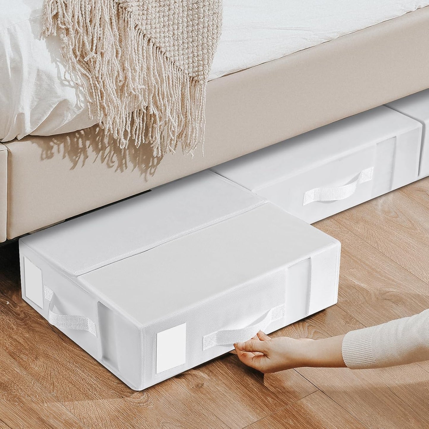 DIMJ Bed Sheet Organizers and Storage 8 Pack - Foldable Sheet Organizer for Linen Closet, Bedding Storage Box for organization, Sheets Set Holder for Blanket, Towel (King & Queen Size), White