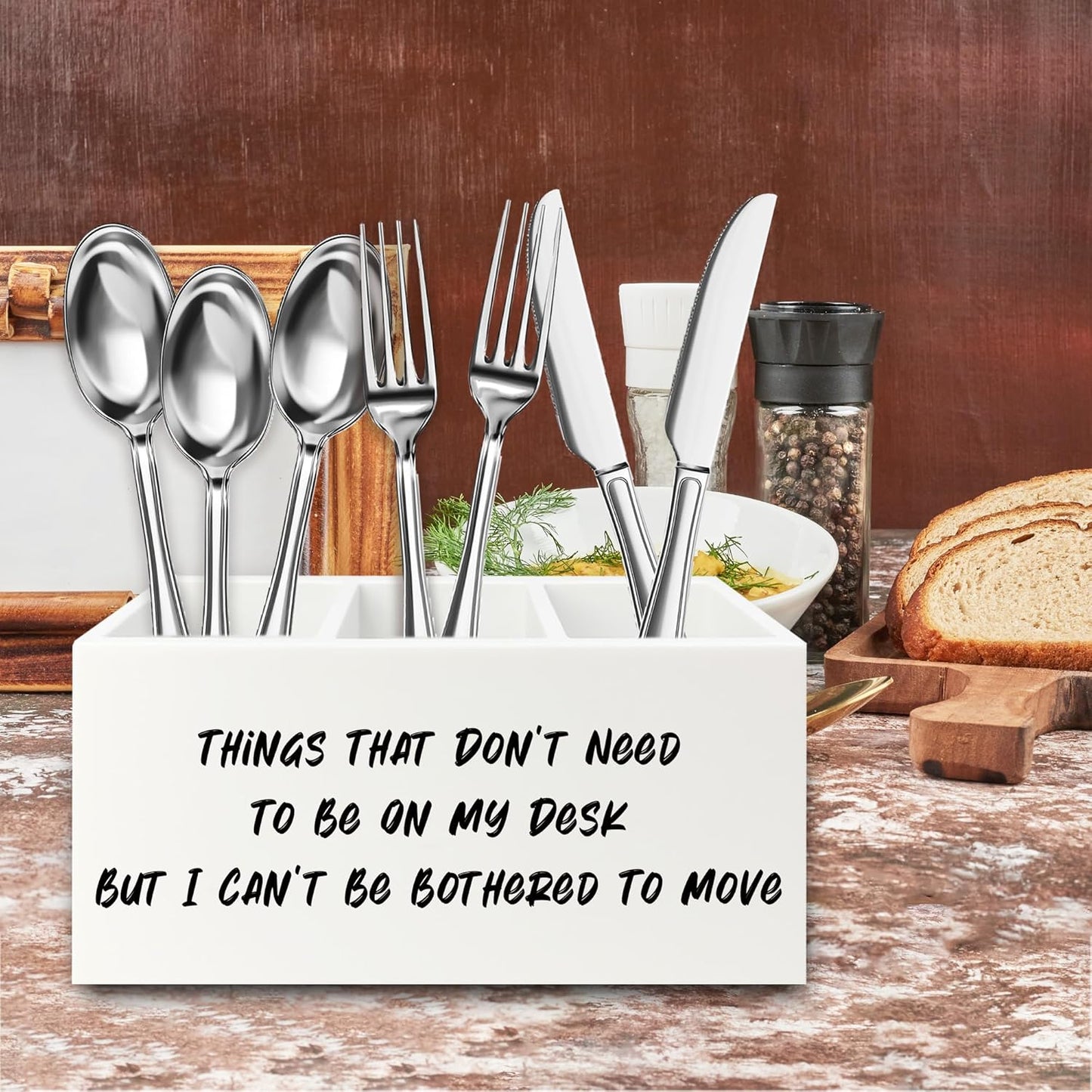 Funny Office Pen Pencil Holder Organizer for Desk, Humorous Gifts for Women Men, Funny But I Can't Be Bothered to Move Wooden Box Signs Decorations for Home Office Desk Tabletop