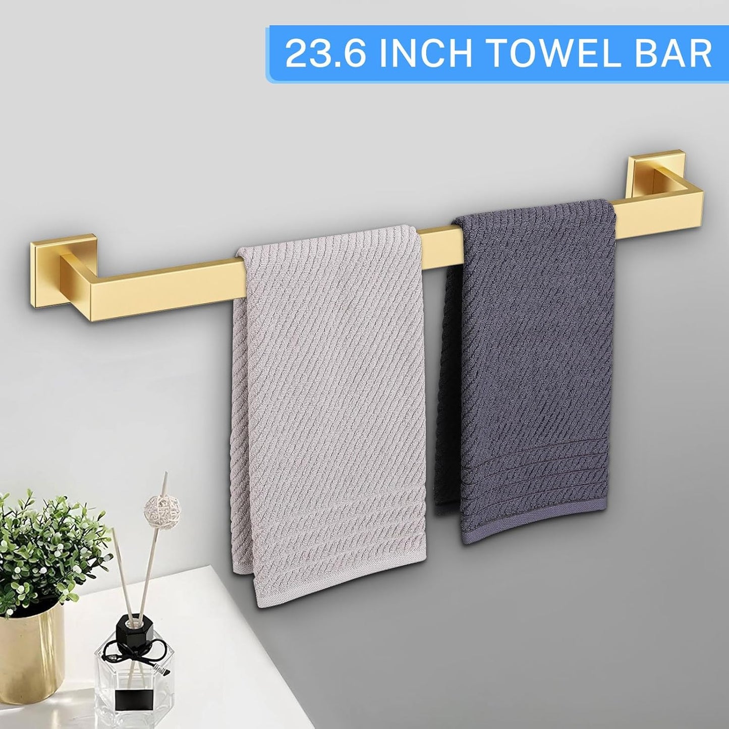 10-Piece Brushed Gold Bathroom Hardware Set Gold Towel Bar Set,Towel Holder/Rack for Bathroom,Stainless Steel Wall-Mounted 23.6 Inch Bathroom Accessories Set