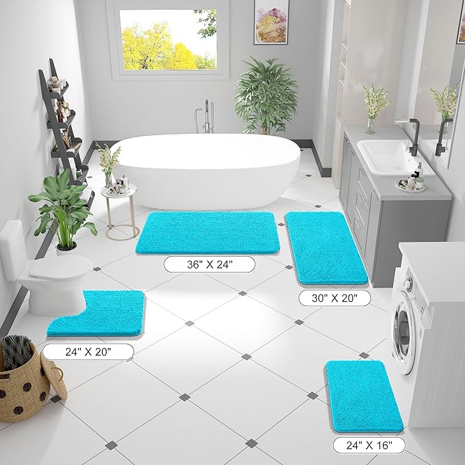 OLANLY Bathroom Rugs 44x24, Extra Soft Absorbent Chenille Bath Rugs, Rubber Backing Quick Dry, Machine Washable Bath Mats for Bathroom Floor, Tub and Shower, Home Decor Accessories, Aqua Sky