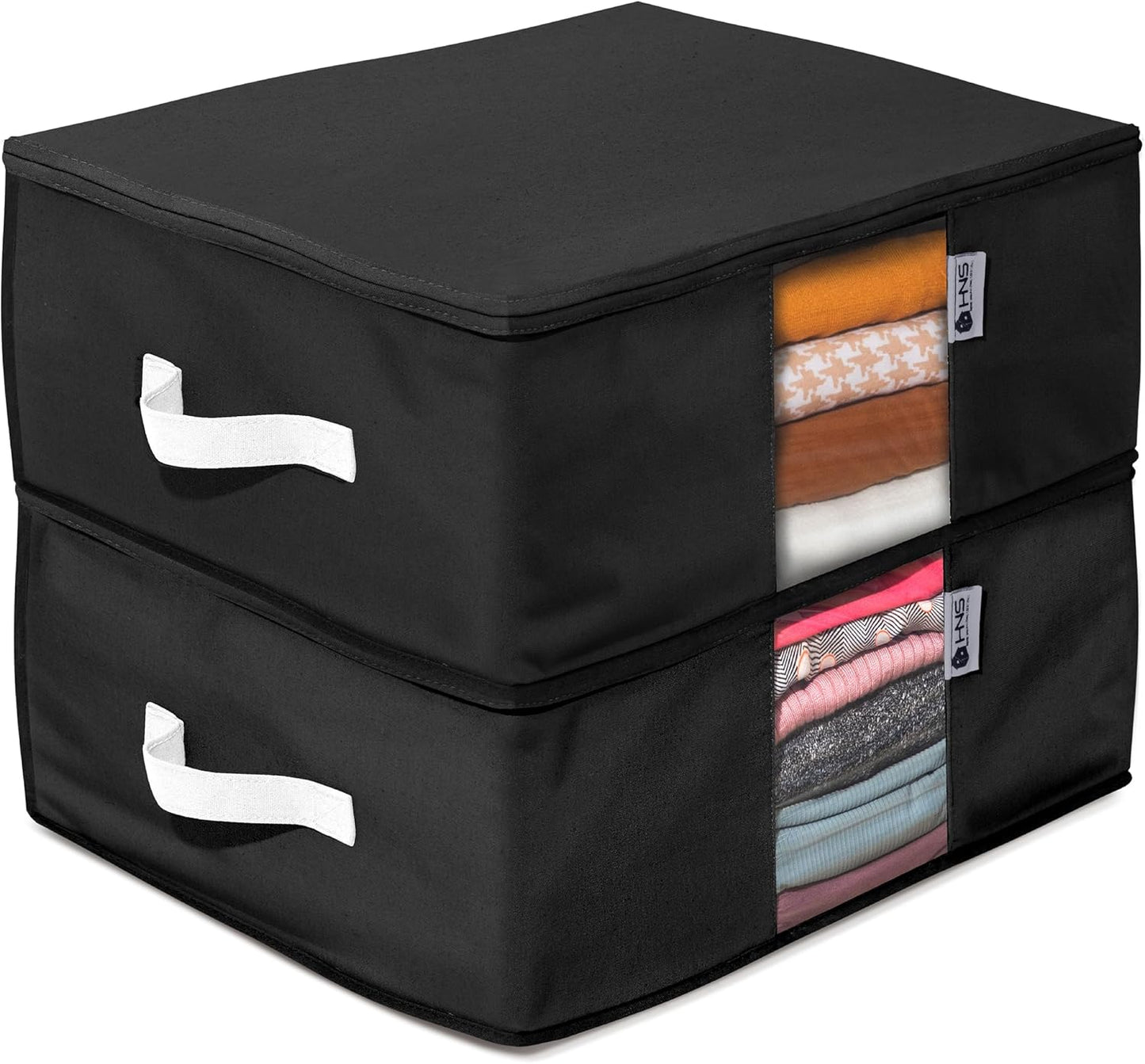 Cedar Clothes Storage Bag Organizer – Protects from Moths, Moisture, Dirt & Dust – Set of 2 Underbed Storage Bags for Clothes, Cashmere Sweaters, Bedding & More - Underbed Storage - Black