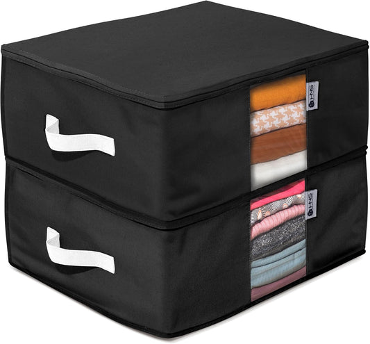 Cedar Clothes Storage Bag Organizer – Protects from Moths, Moisture, Dirt & Dust – Set of 2 Underbed Storage Bags for Clothes, Cashmere Sweaters, Bedding & More - Underbed Storage - Black