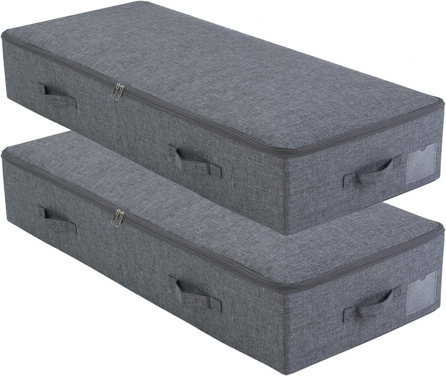 Pack of 2, 100cm Extra-Long Underbed Storage Boxes with Zip Lid – for Blankets, Clothes, Shoes | Washable, Foldable & Sturdy Honeycomb PP Board | Fits Queen/King Bed, Dorm, Closet (Black Gray)