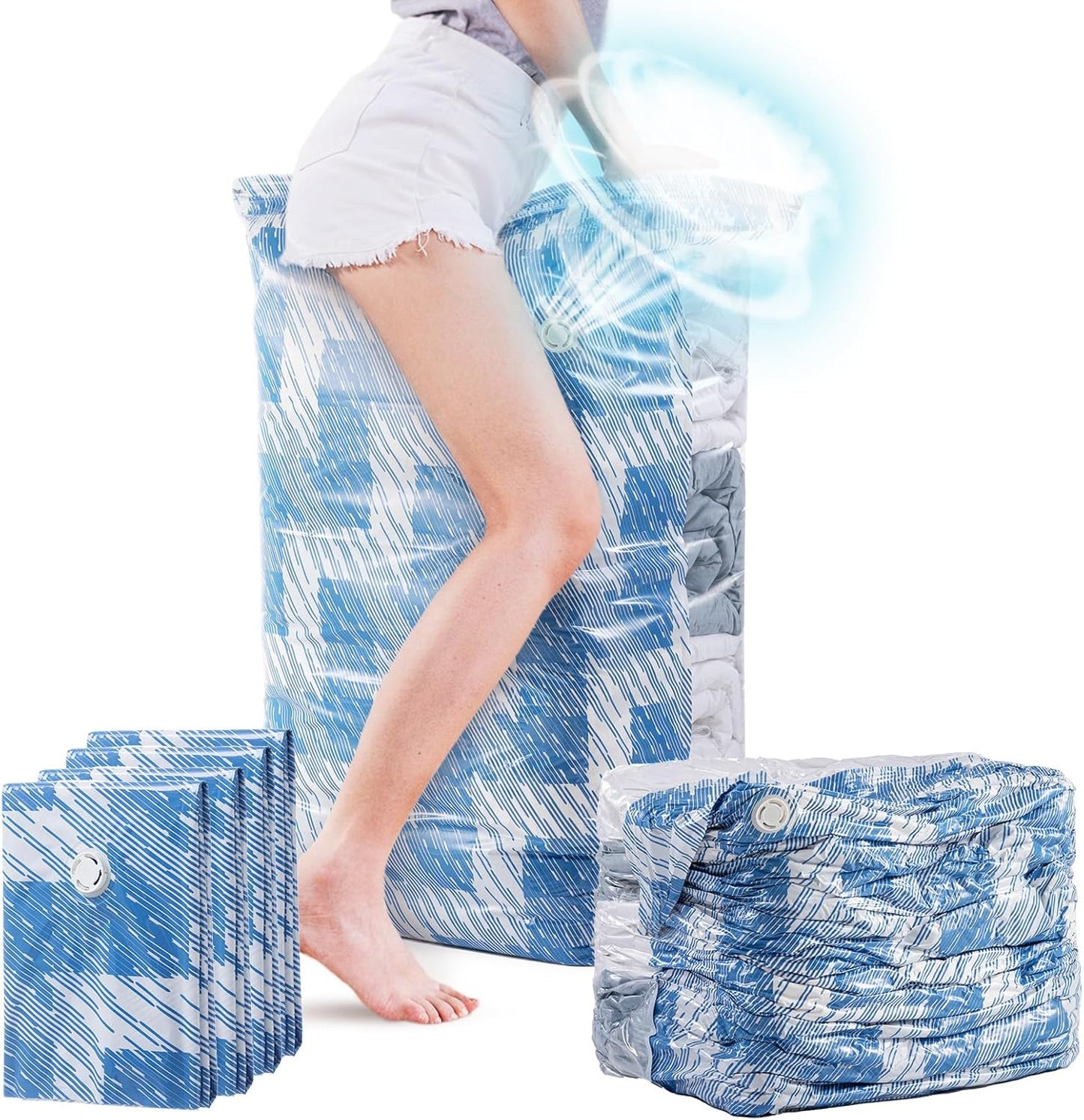 TAILI Vacuum Storage Bags 4 Pack, Jumbo Cube (31x40x15 Inch), Vacuum Seal Bags for Beddings, Comforters, Pillows, Clothes, Space Saving for Closet and Home Storage, Blue Coastline