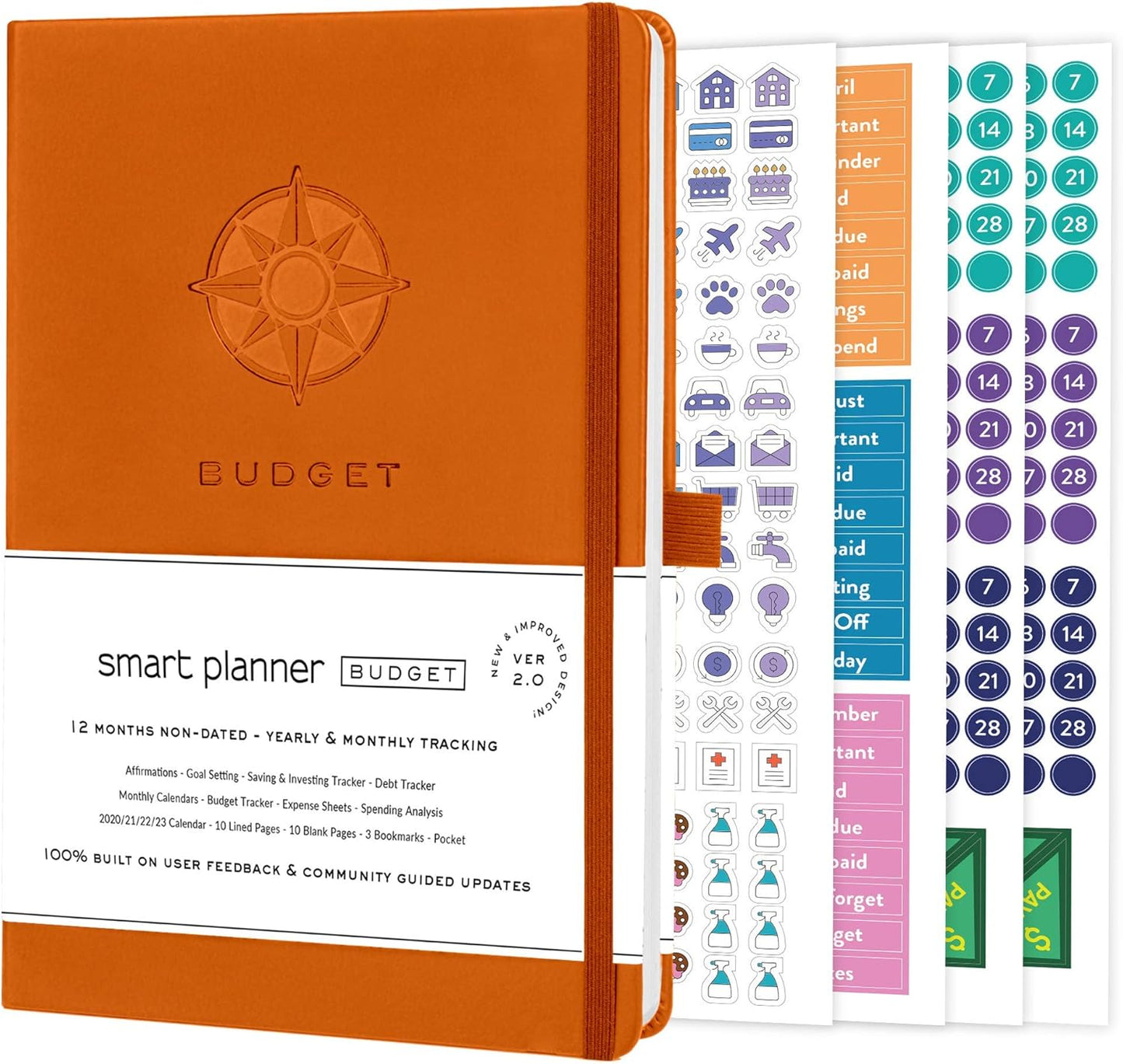Smart Planner Budget Book – A5 Size 8.6 x 5.7 inches – Undated Budget Planner Organizer with Calendars, Debt Tracker, Expense Sheets, Savings Trackers and More – Inner Pocket for Receipts (Orange)