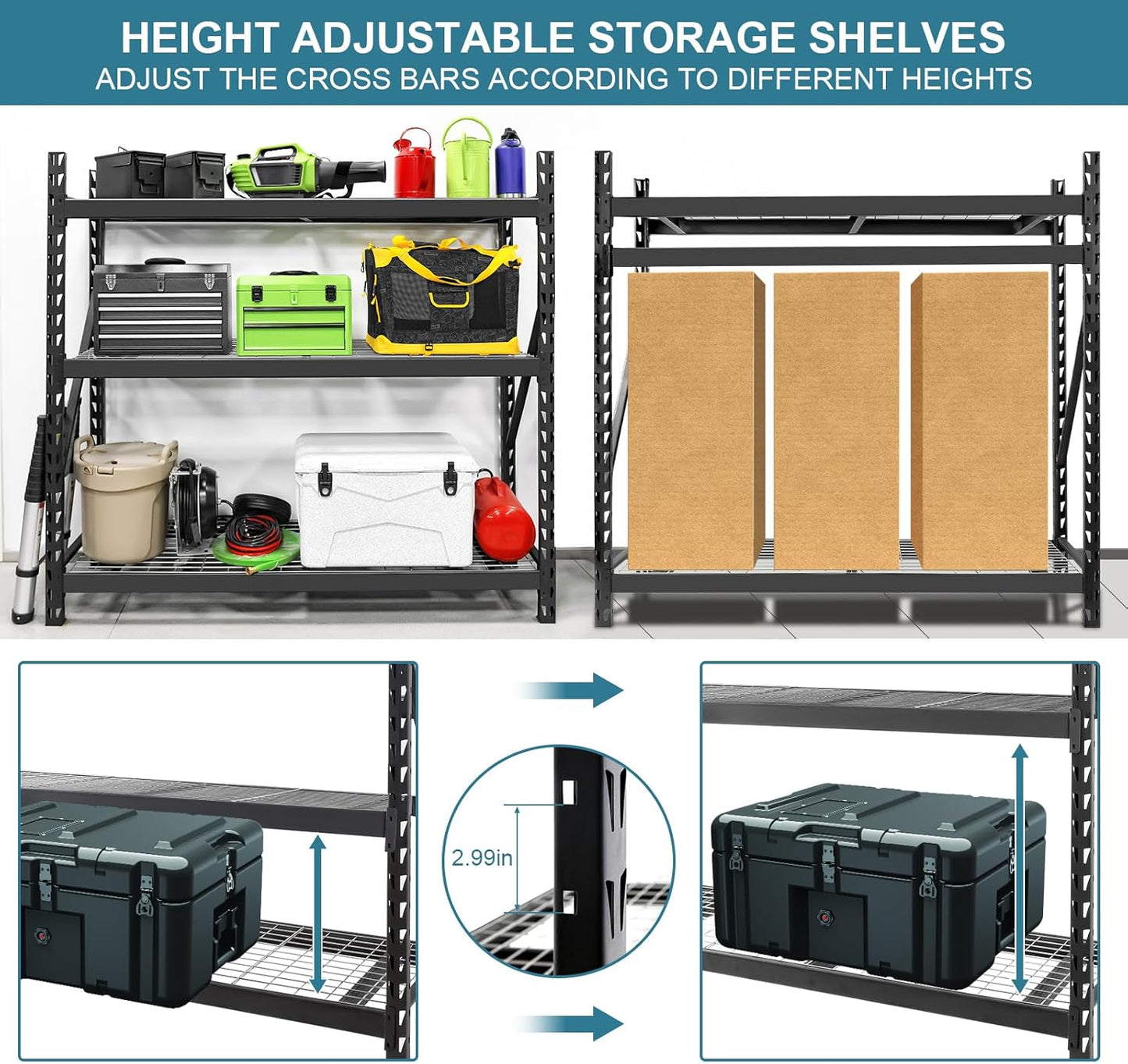 Garage Storage Shelves - Heavy Duty 72”H x 77”W x 24”D Adjustable 3-Tier Metal Shelving Rack, 6000LBS Capacity - Ideal Garage Shelving for Storage Solutions