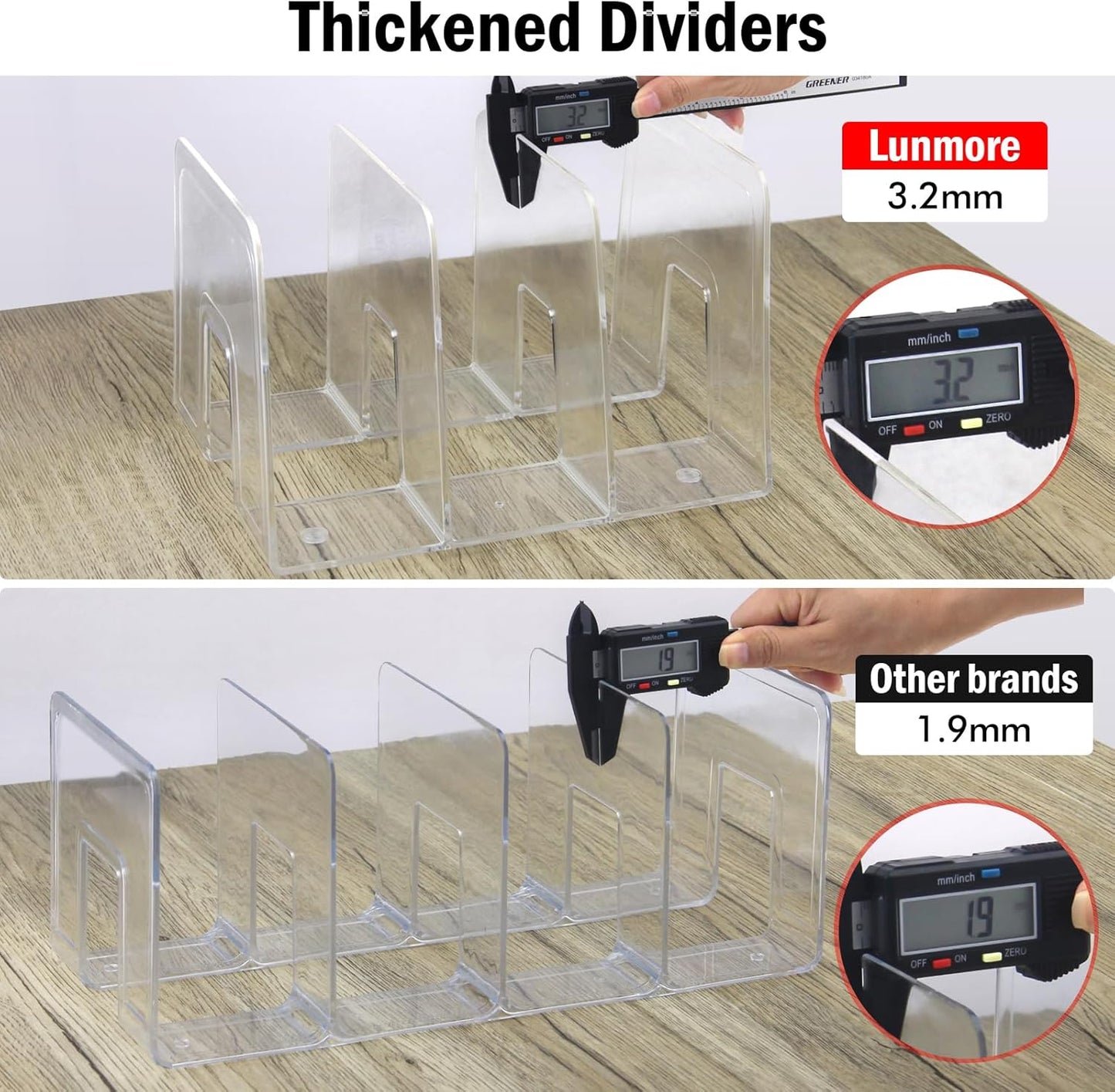 Clear Desktop Book Organizer, Creative Book Stand, Divider Bookshelf for Home School and Office, Non-Acrylic Stand Bookshelves (3 Sections), Transparent, Pack of 2