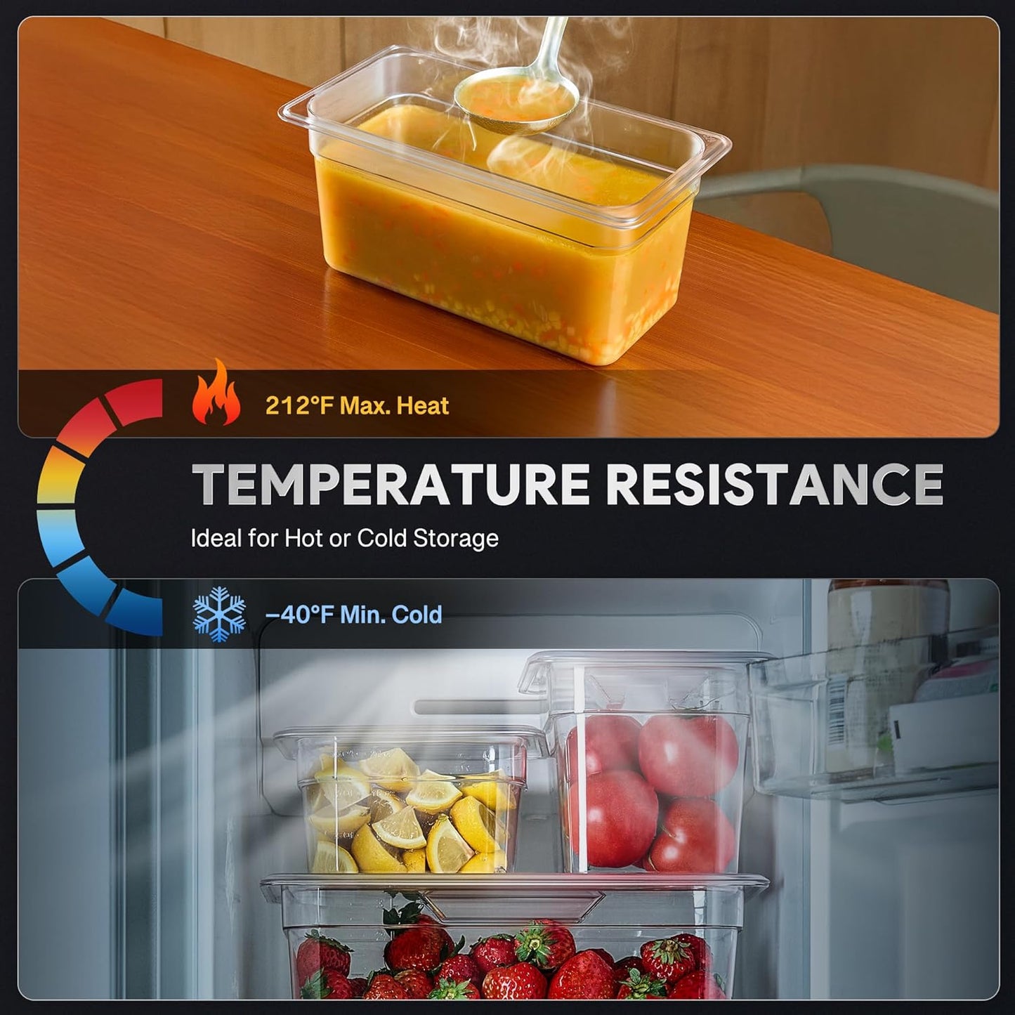 WILPREP 6 Pack Plastic Food Pans with Lids NSF Listed, 1/3 Size 6 in Deep Clear Food Storage Containers, 6.3 qt Stackable Polycarbonate Commercial Hotel for Fruits Vegetables Beans Corns