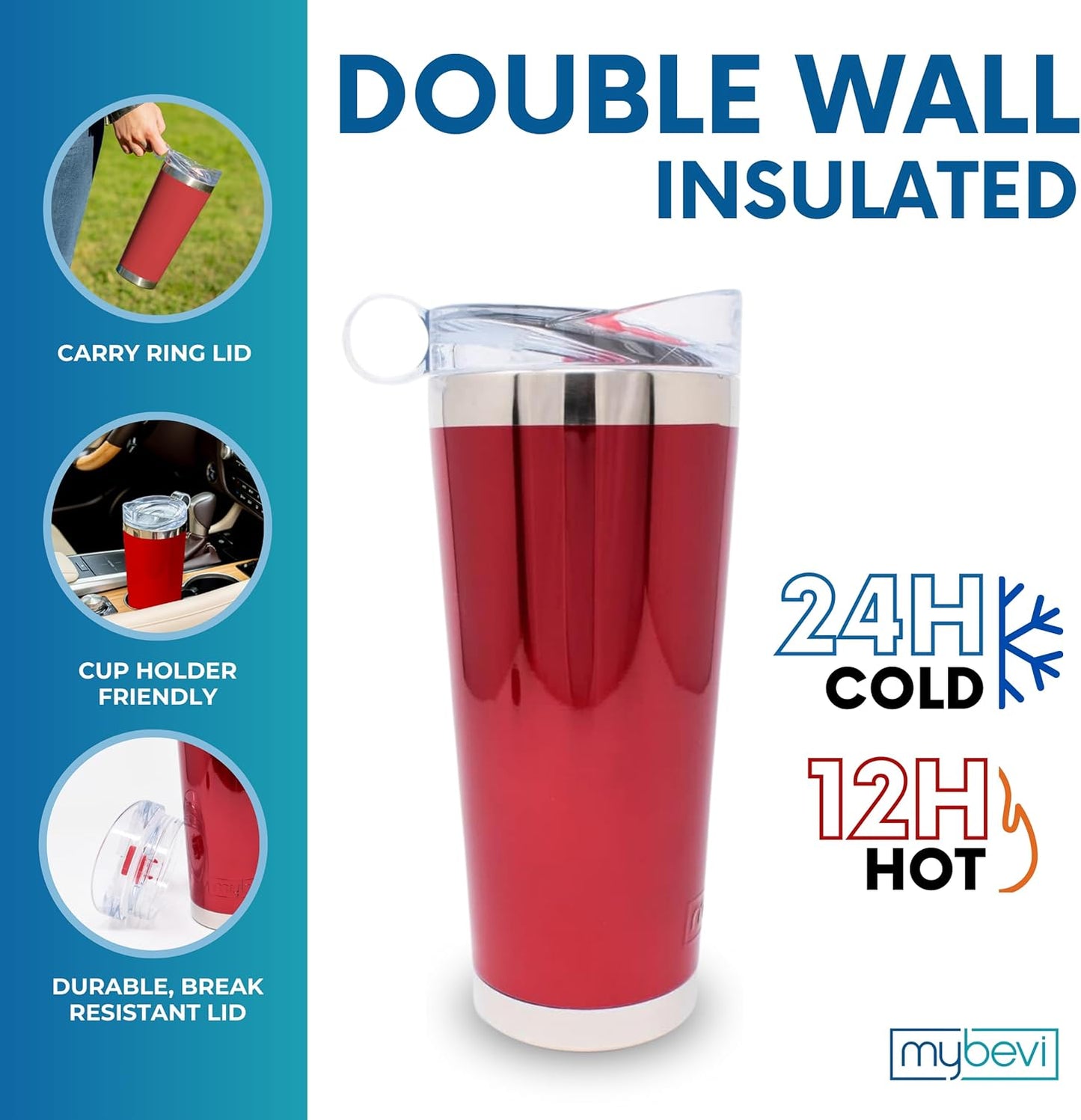 Classic Premium Stainless Steel Tumbler with 12-Hour Temperature Control, Tritan Lid, and BPA-Free Construction | Red Mirror, 26 oz