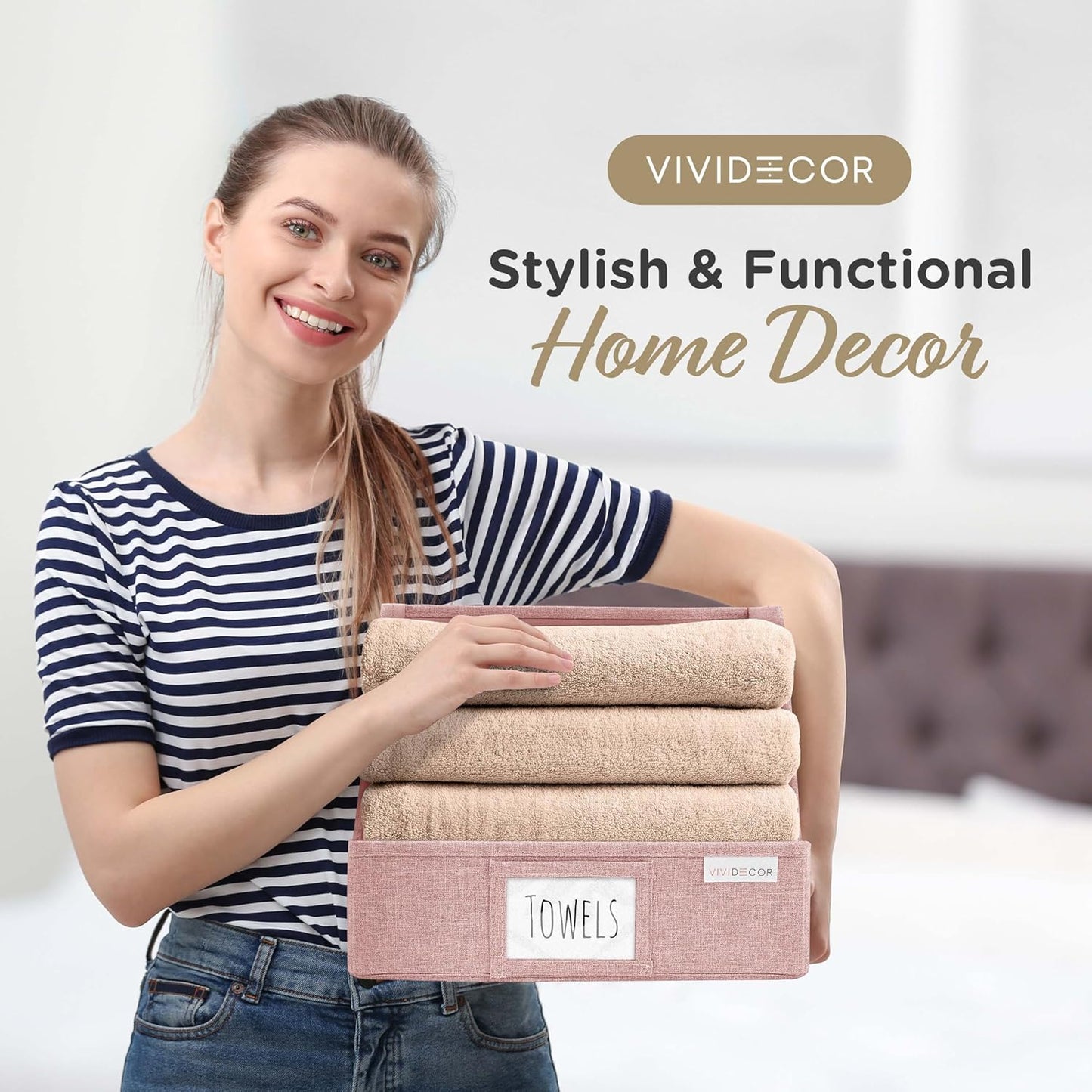 Closet Bins for Organization – 12x12x10 Foldable Boxes for Clothes, Fabric Trapezoid Storage Bins, Storage Baskets, Decorative Storage Baskets, Sweaters, Baby Clothes, Nursery– Pink, 3 Pack