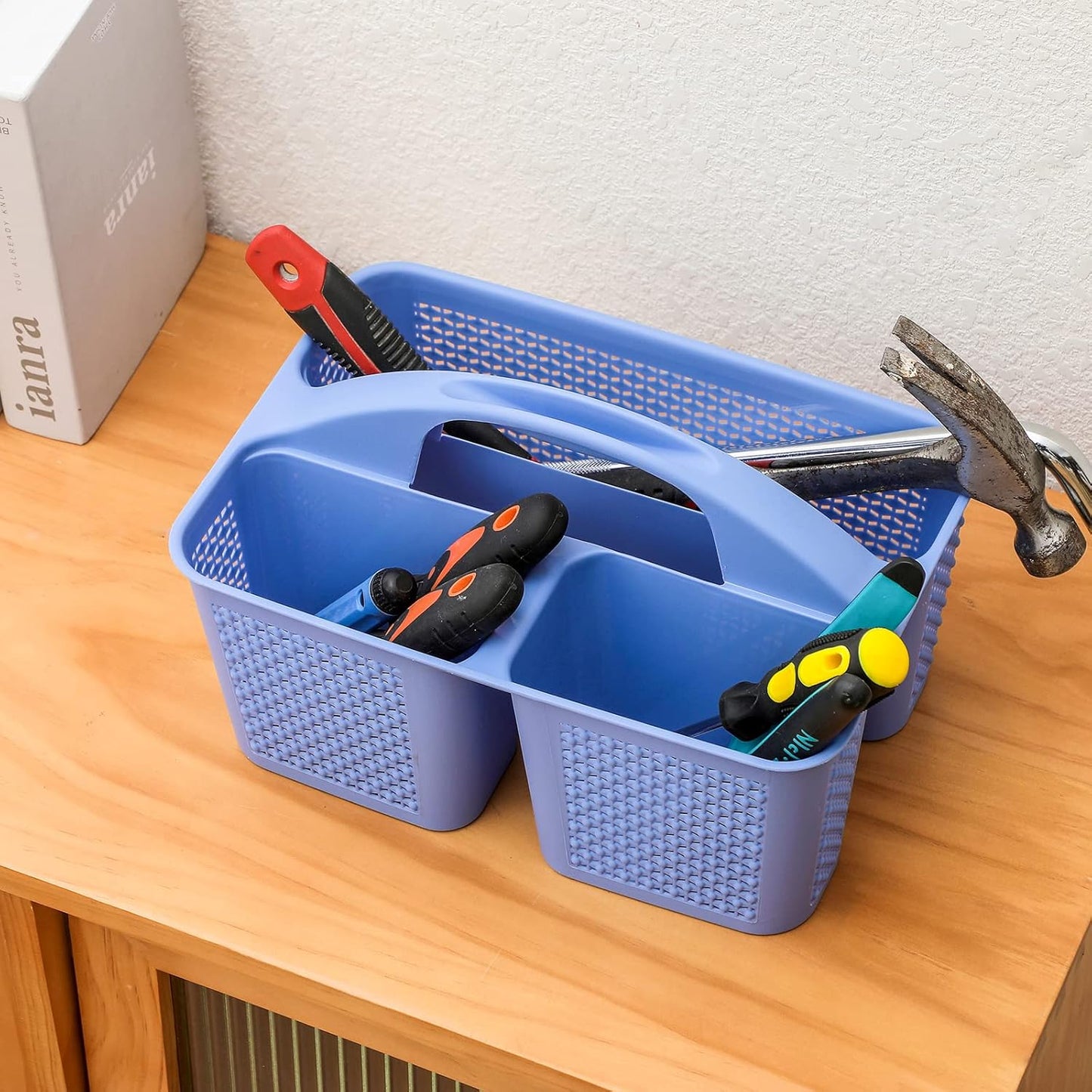 UUJOLY Plastic Portable Shower Caddy Basket Bucket, Cleaning Shower Basket with Handle Compartments Storage Basket Organizer for Bathroom Kitchen College Dorm Sink, Dark Blue