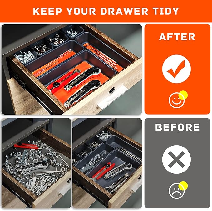 Tool Box Organizer, Tool Drawer Organizer Tray Divider, Toolbox Organization, Garage Tool Organizers and Storage, Tool Box Accessories for Rolling Tool Chest Cabinet (Orange (47PCS))