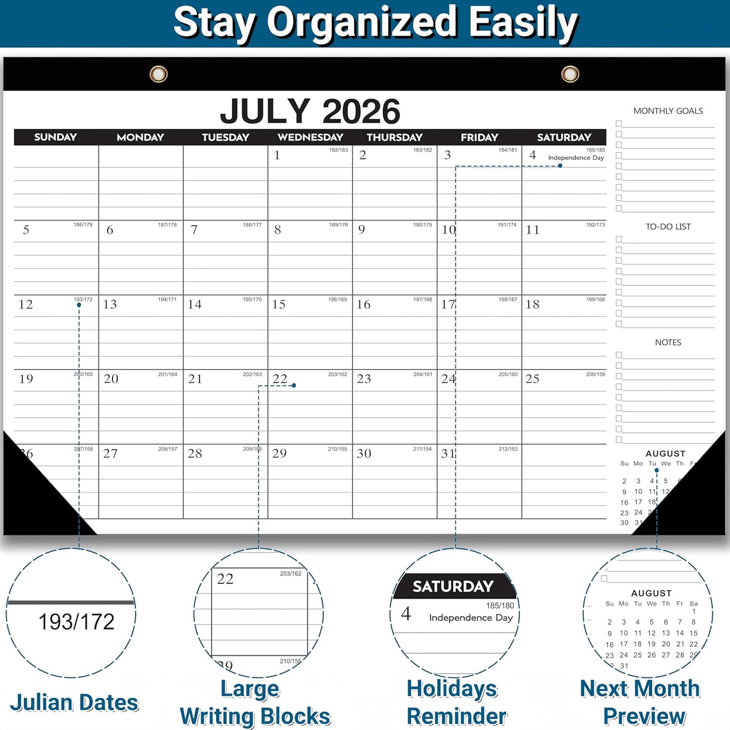 Desk Calendar 2026-2027 - 18-Month Large Desk/Wall Calendar, Jan 2026 - June 2027, 17" x 12", Thick Paper, Large Ruled Blocks, Clear Plastic Cover – Perfect for Home School & Office Organization