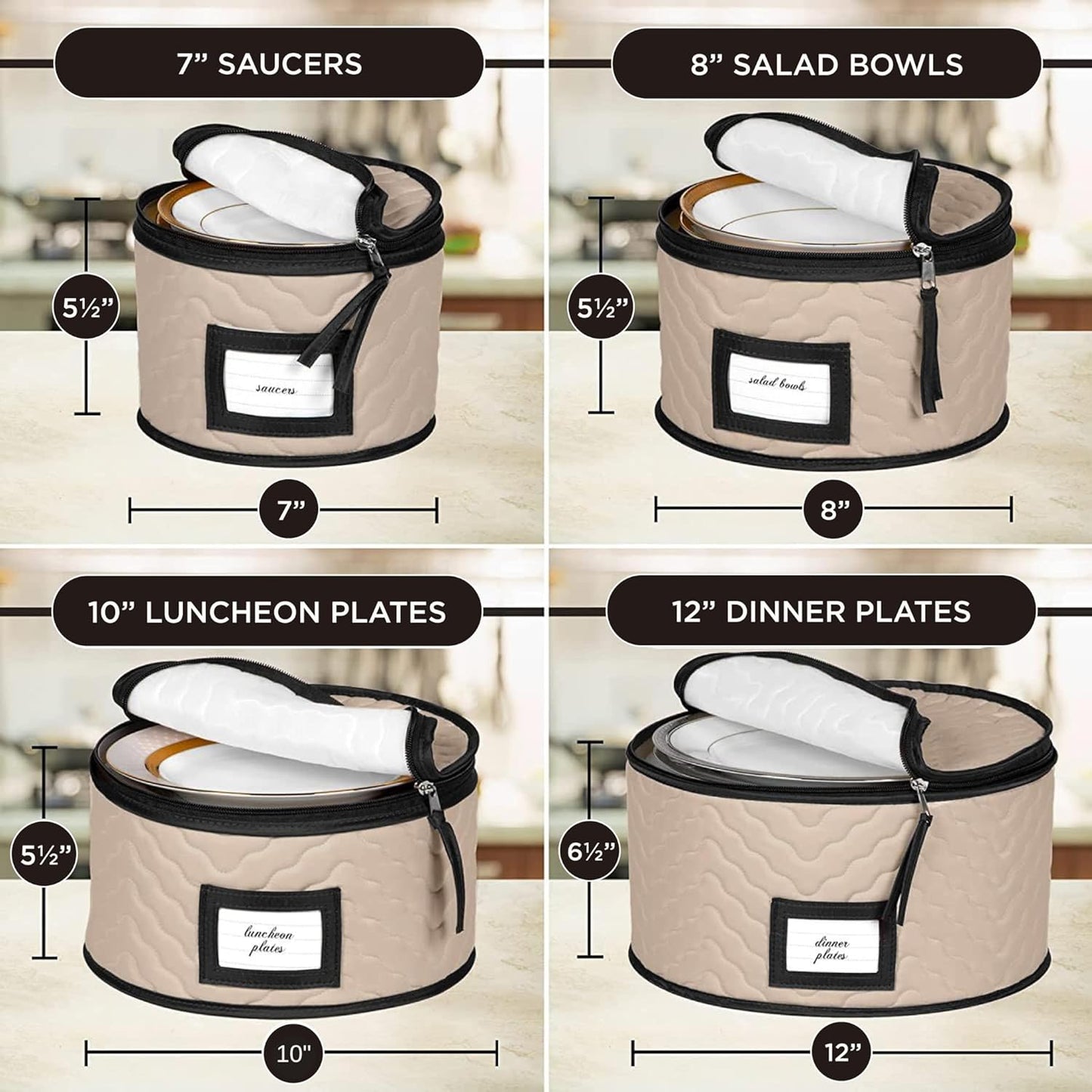 China Storage Containers 5-Piece Set Moving Boxes for Dinnerware, Glasses, Plates, Mugs and Saucers Sturdy Quilted Microfiber Dish Organizer with Dividers for Seasonal Storage - Holds Set of 12, Brown