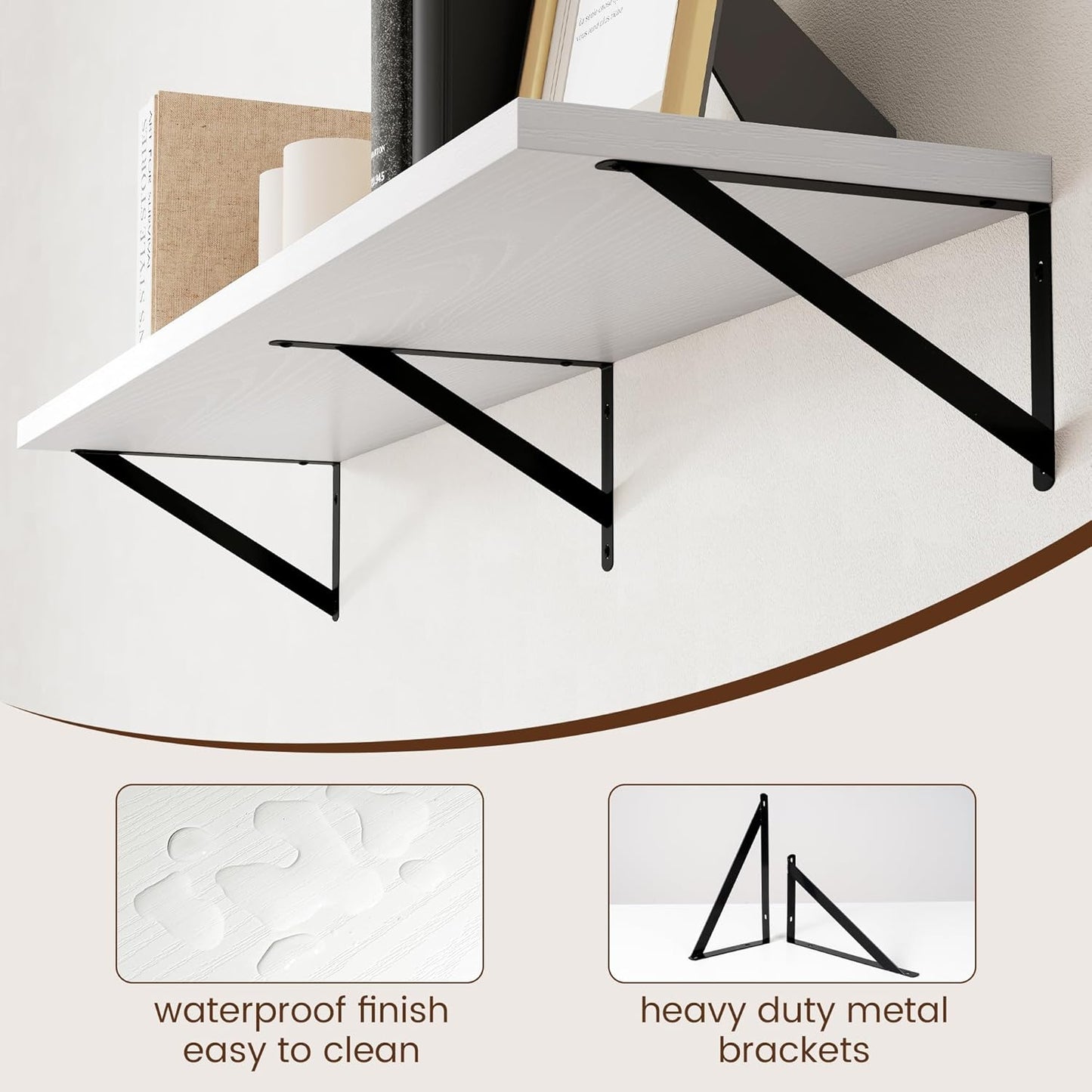 Axeman Floating Shelves for Wall White - 48 Inch Wide x 12 Inch Deep Wall Shelves Set of 2 - White Deep Wood Floating Shelves for Living Room Bedroom Laundry Room