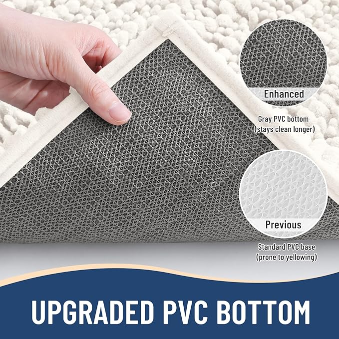 Arotive Luxury Chenille Bathroom Rug Mat, Extra Soft Thick Absorbent Shaggy Bath Rugs, Non-Slip Machine Wash Dry, Plush Bath Mats for Bathroom, Shower and Tub, 44x24, Ivory