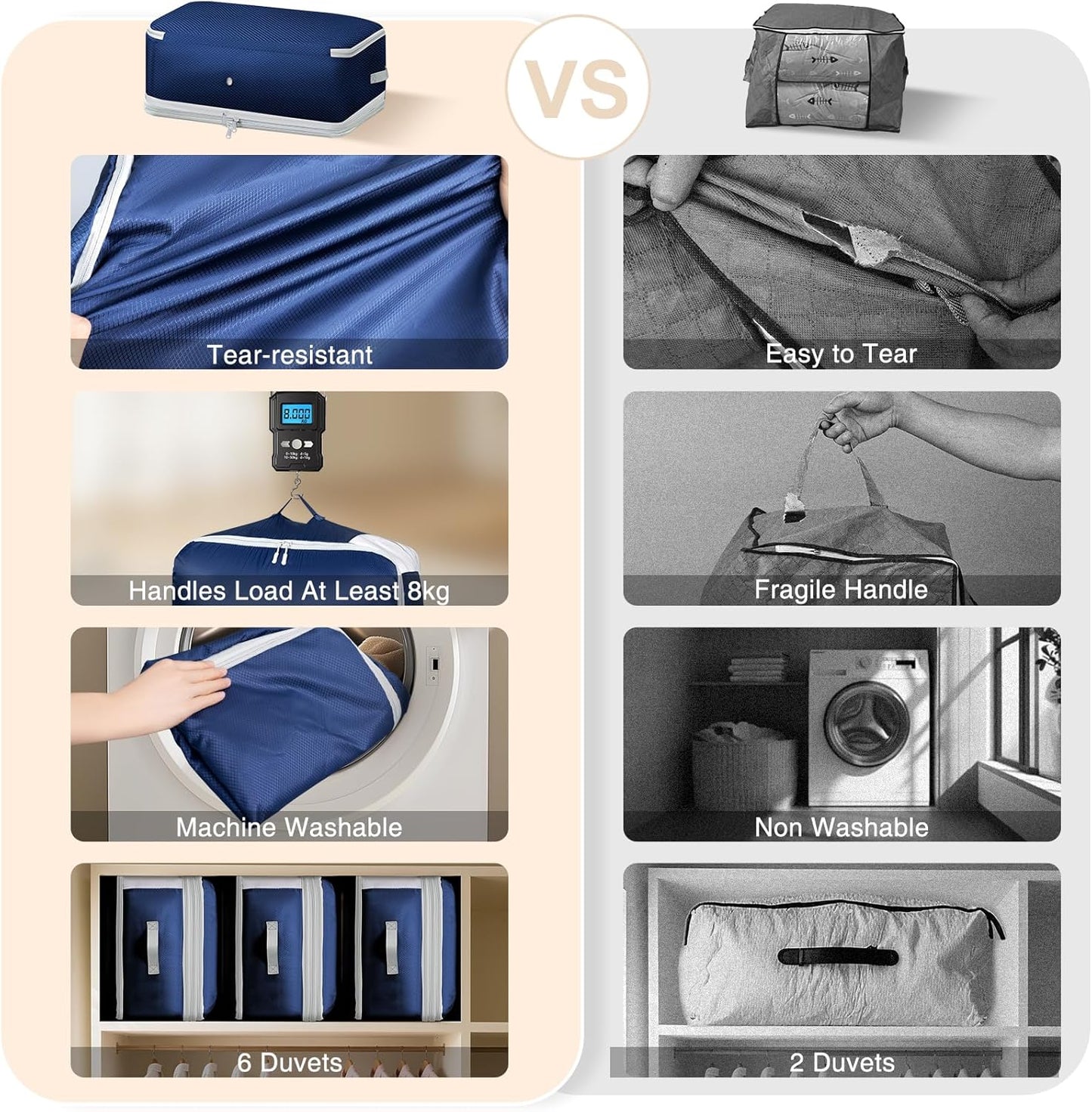 Comforter Storage Bag - Large Capacity Blanket Storage Bags 4-Layer Ultra Space Saving Self Compression Organizer, Washable Compression Bags for Storage Comforter Blanket, 4-Pack, Navy Blue