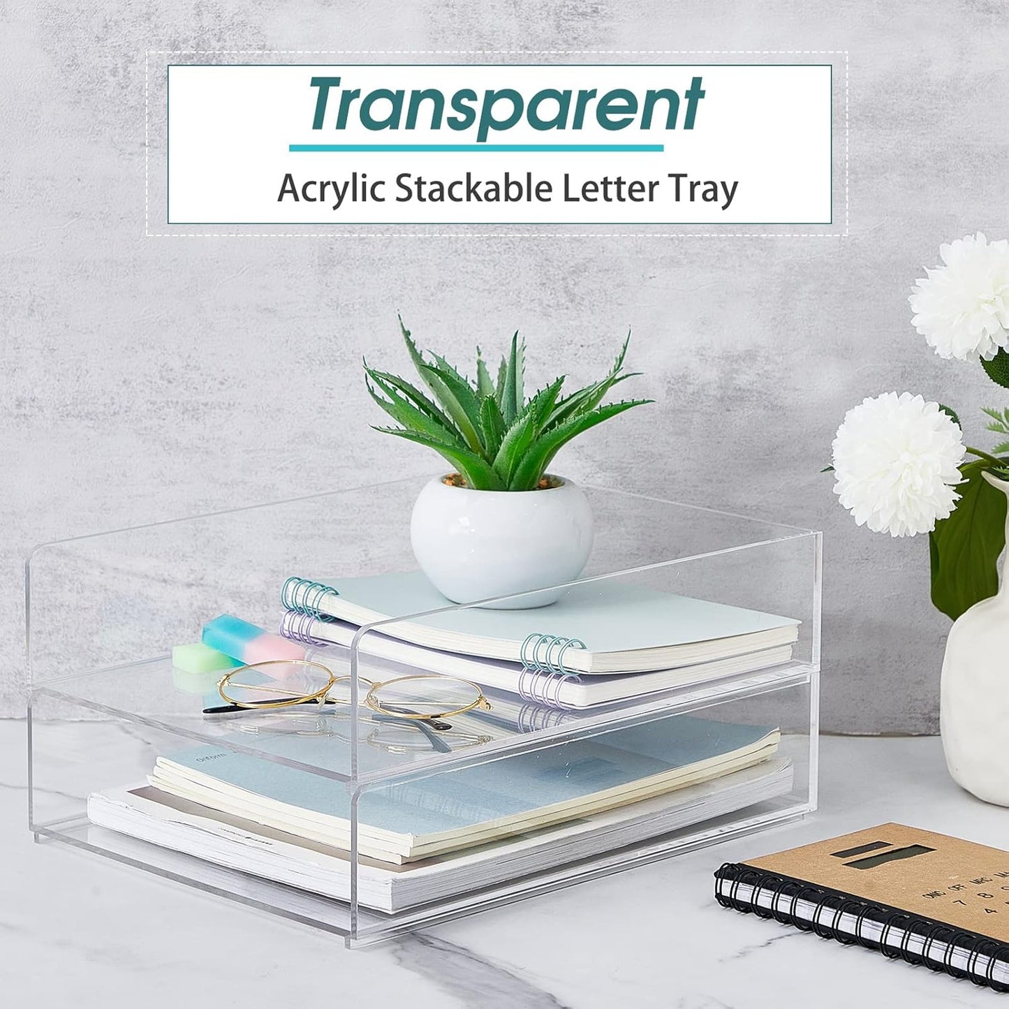 Yulejo 2 Pcs Acrylic Desk Organizers and Accessories Tier Paper File Organizer Tray Stackable Document Clear Desk Accessories for Office Workspace Organization (12.01 x 9.25 x 2.68 Inch)