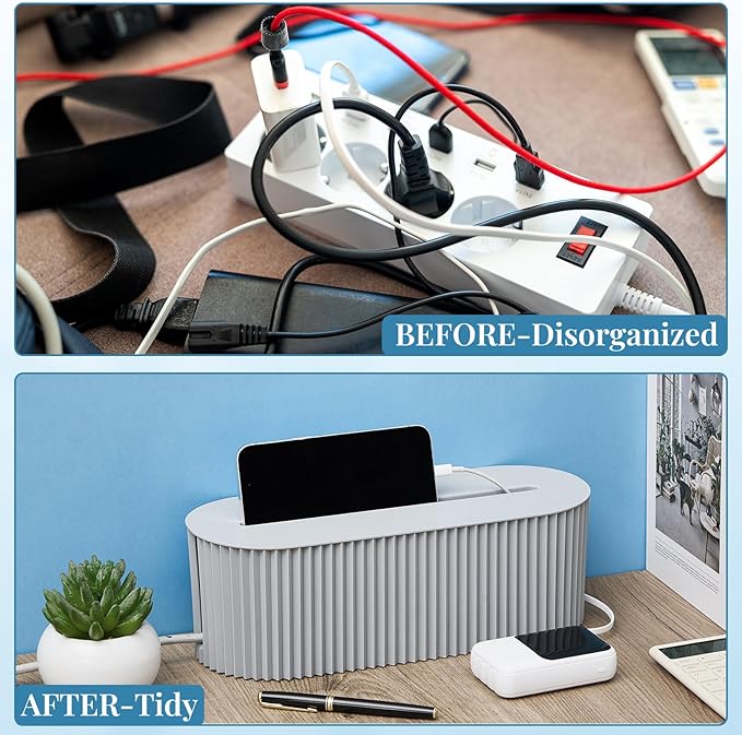 Marsui 2 Pcs Cable Management Box Cord Hider Organizer with 46 Pcs Cable Management Kit Wire Box for Power Strips Surge Protectors Desk TV Computer Wires Home Office(Gray)