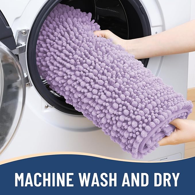 Arotive Luxury Chenille Bathroom Rug Mat, Extra Soft Thick Absorbent Shaggy Bath Rugs, Non-Slip Machine Wash Dry, Plush Bath Mats for Bathroom, Shower and Tub, 47x24, Light Purple