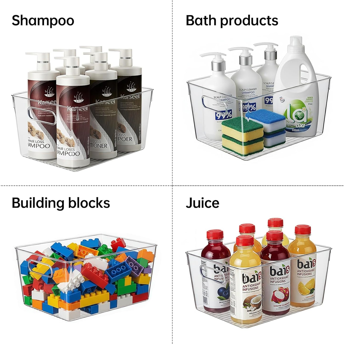 Clear Pantry Organizer Bins, Plastic Organizers & Storage Containers, Cabinet Organizer, Home Organization Must Haves for Kitchen, Laundry Room, Office, Closet & Freezer (4 Pack)