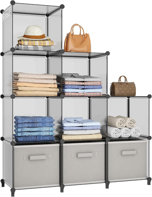 HOMIDEC Closet Organizers and Storage, 9 Cube Storage Organizer, Portable Closet Organizer Cubes Shelves for Clothes, Bedroom, Wardrobe, Kids Room, Bathroom, Grey